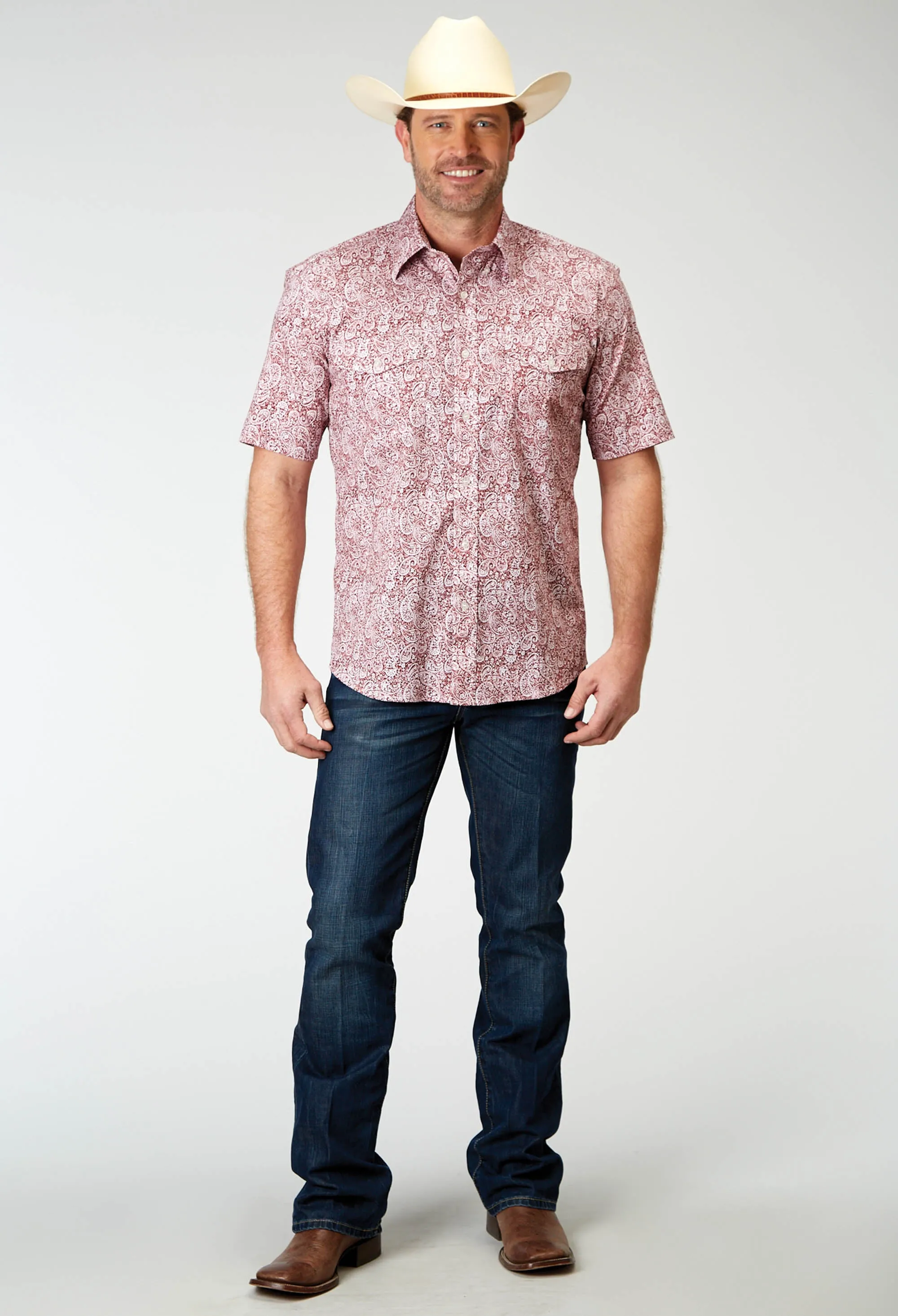 1944 STRETCH POPLIN - RED PAISLEY