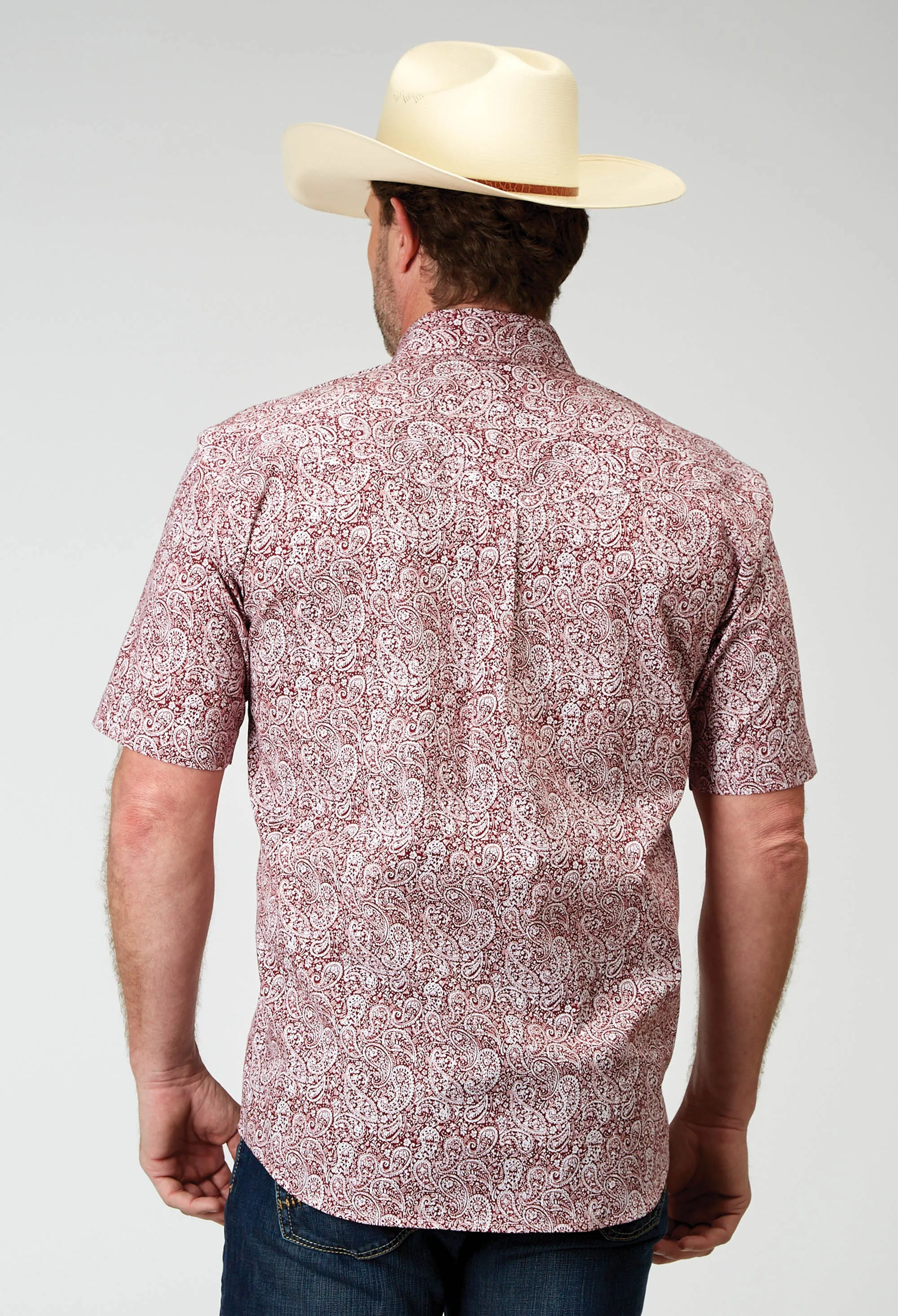 1944 STRETCH POPLIN - RED PAISLEY