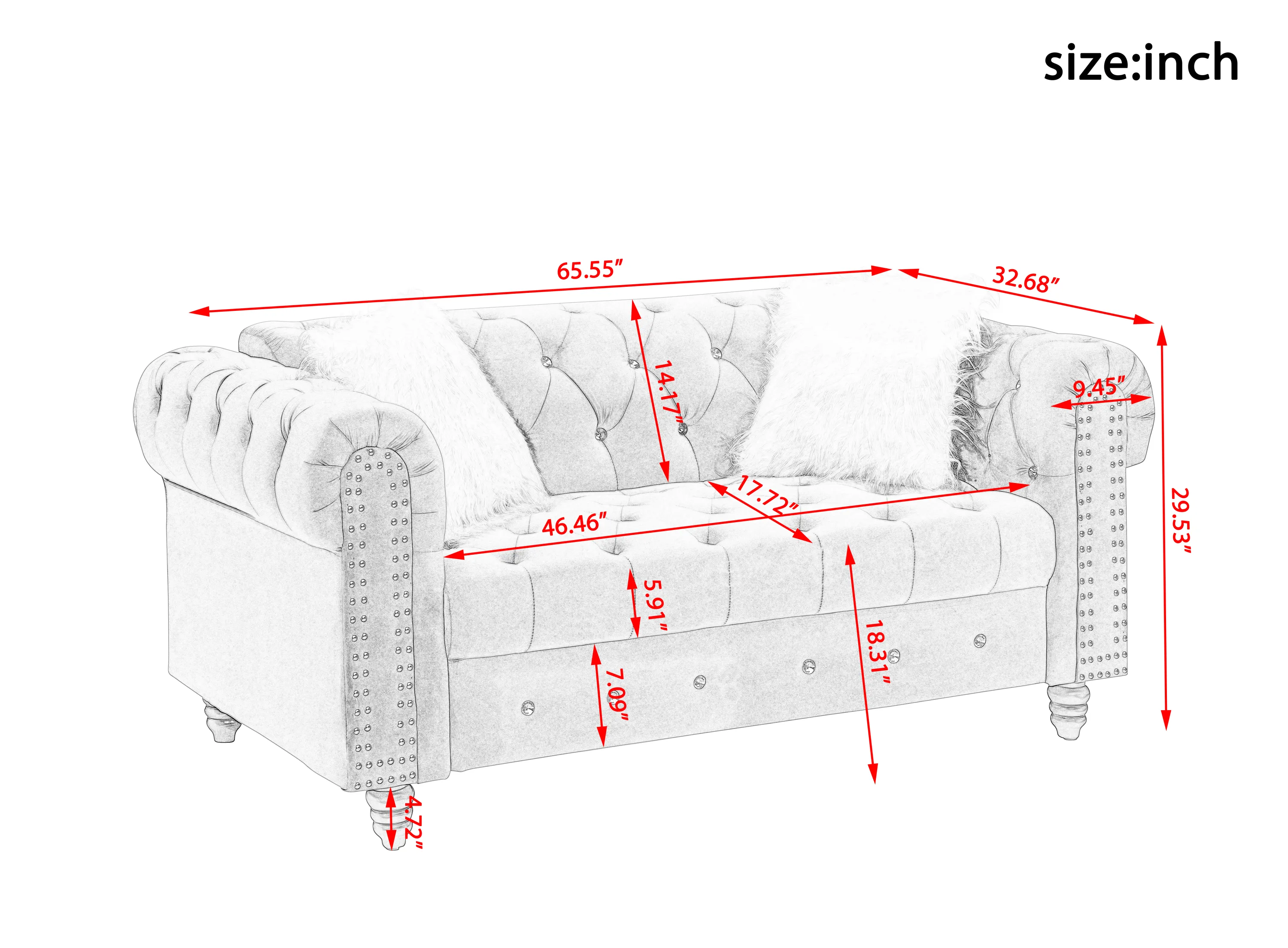2 3 Grey Velvet Sofa Roll Arm Chesterfield Classic Sofa including 2 pillows in white