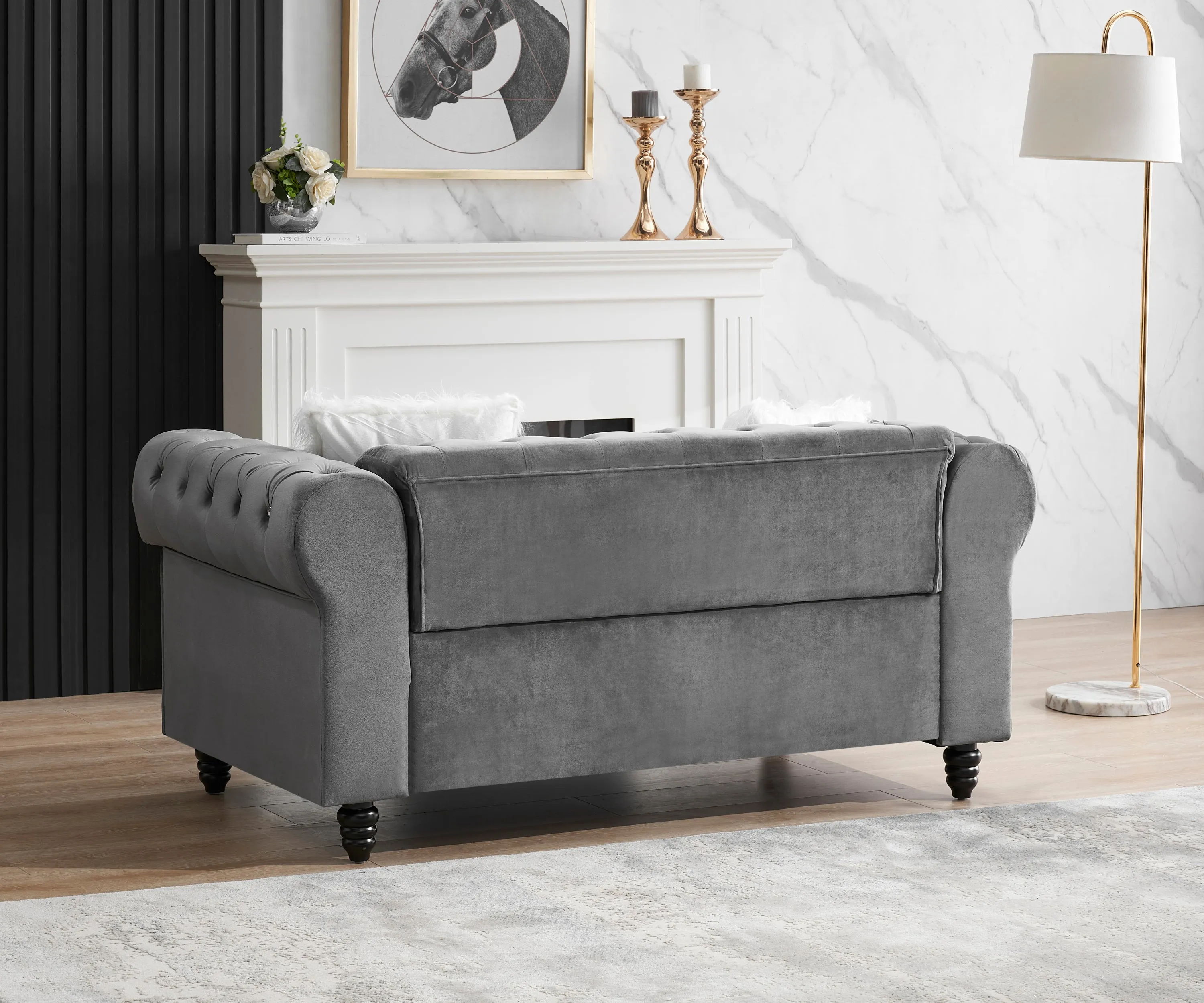 2 3 Grey Velvet Sofa Roll Arm Chesterfield Classic Sofa including 2 pillows in white