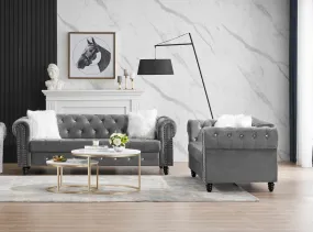 2 3 Grey Velvet Sofa Roll Arm Chesterfield Classic Sofa including 2 pillows in white