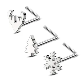 20G Christmas Tree/Snowflake/Reindeer Nose Screw Stud