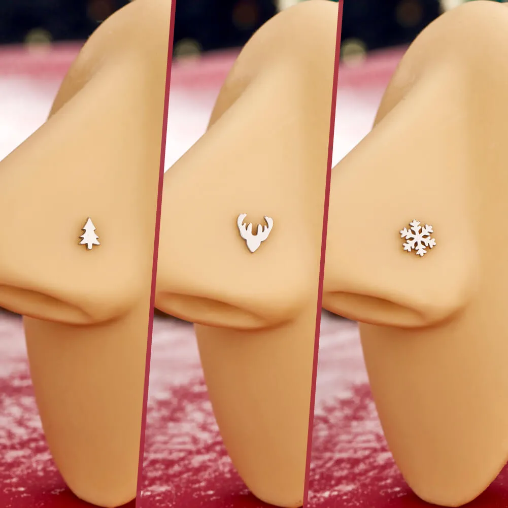 20G Christmas Tree/Snowflake/Reindeer Nose Screw Stud