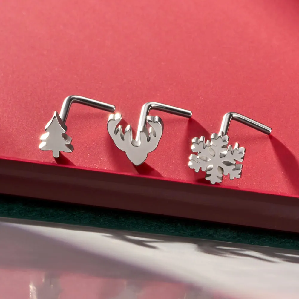 20G Christmas Tree/Snowflake/Reindeer Nose Screw Stud