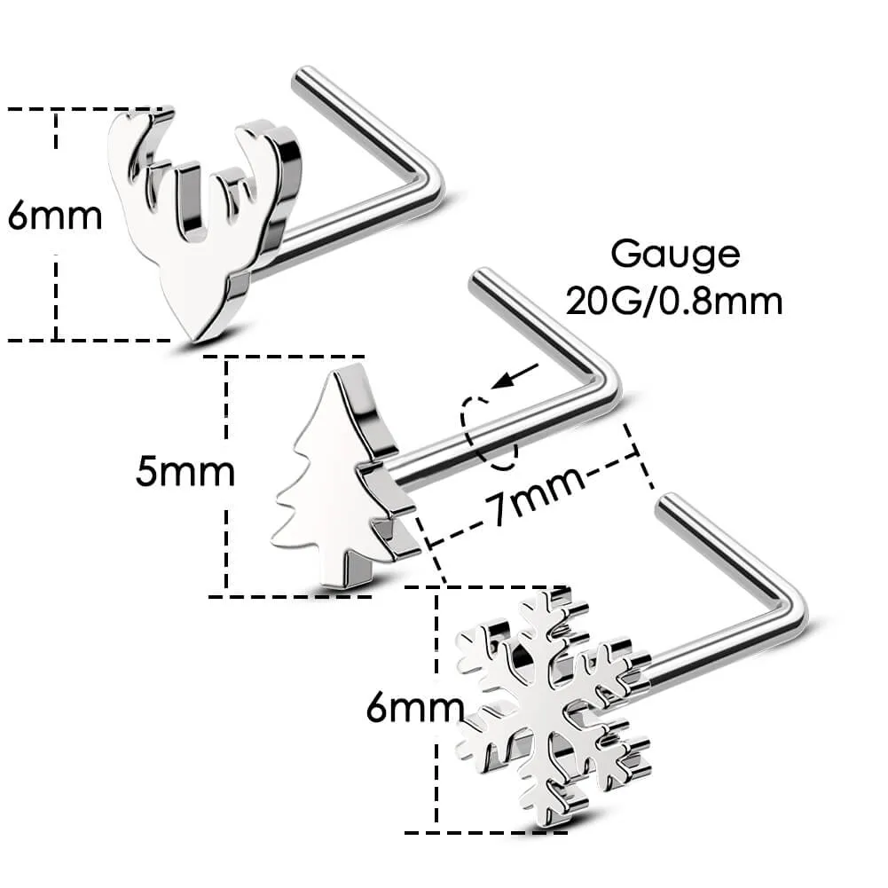 20G Christmas Tree/Snowflake/Reindeer Nose Screw Stud