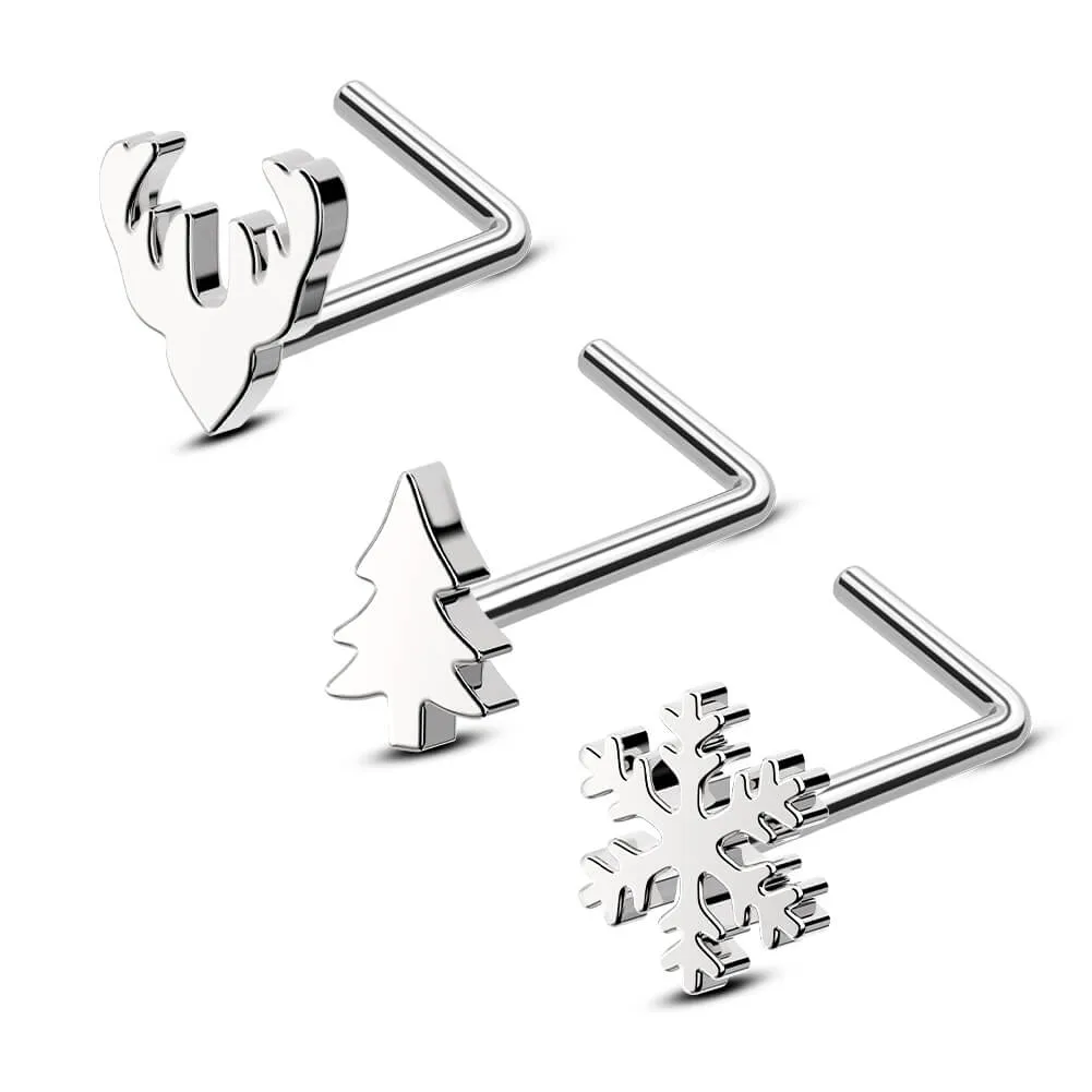 20G Christmas Tree/Snowflake/Reindeer Nose Screw Stud
