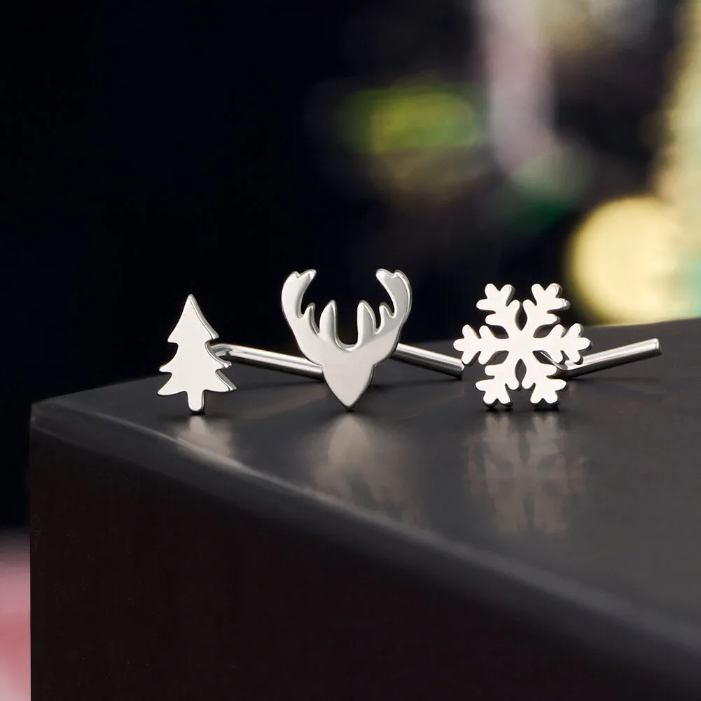 20G Christmas Tree/Snowflake/Reindeer Nose Screw Stud
