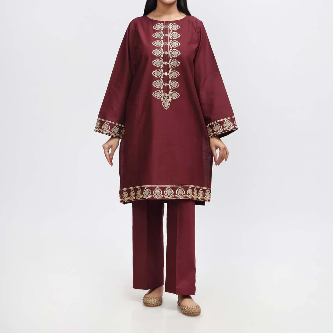 2PC- Embroidered Cambric Suit PW9056