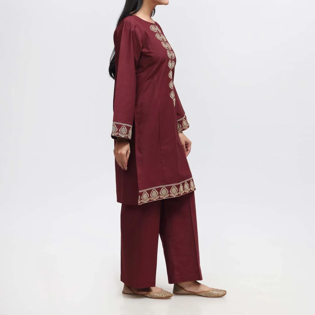 2PC- Embroidered Cambric Suit PW9056