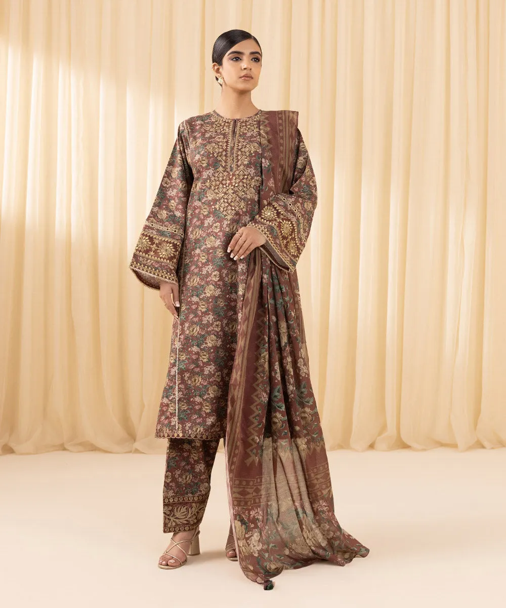 3 Piece -  Embroidered Cotton Viscose Suit