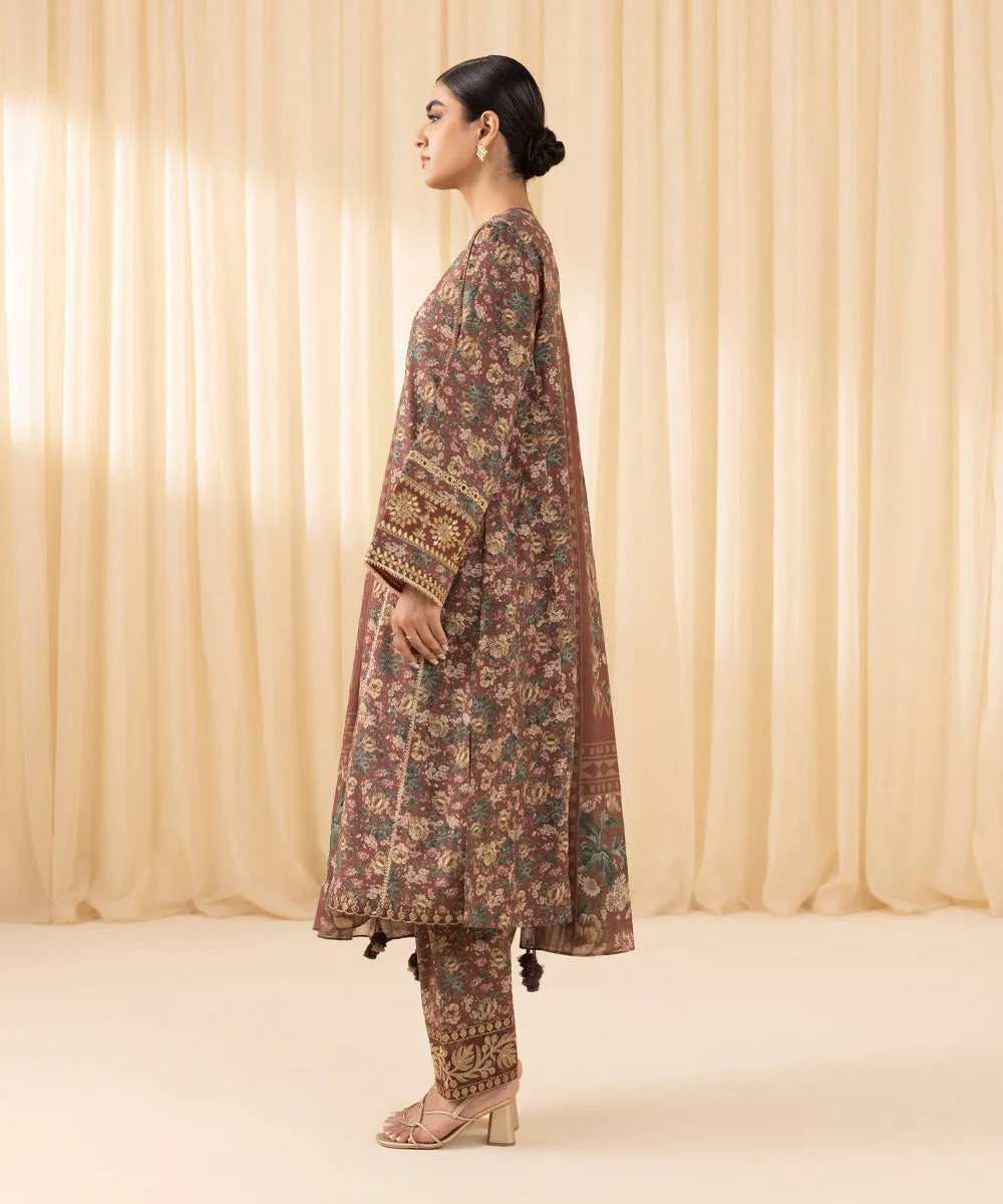 3 Piece -  Embroidered Cotton Viscose Suit