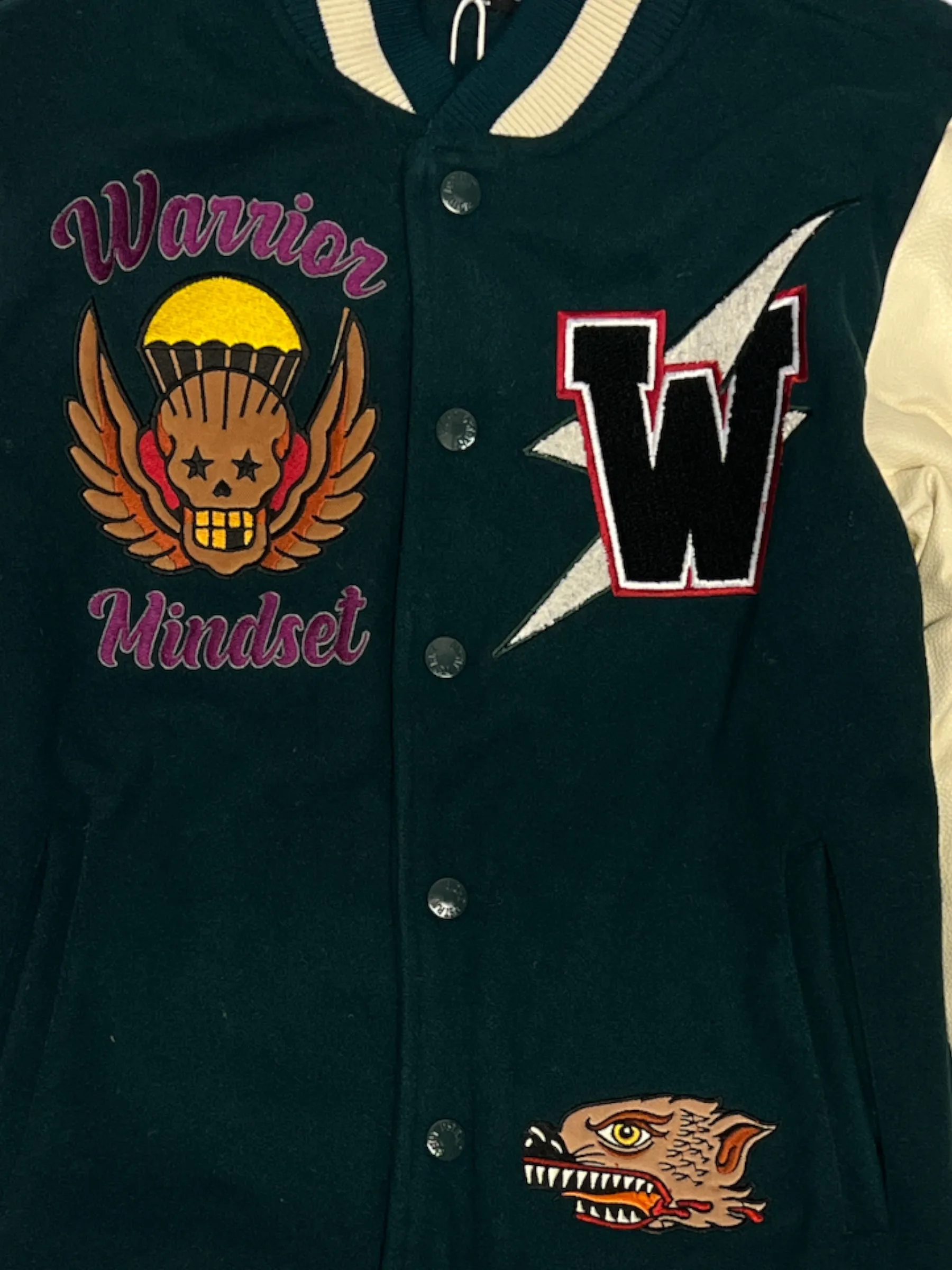 8IGHTH/DSTRKT 'Warrior Mindset' Varsity Jacket In Dark Green