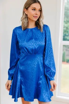 Add You To The List Royal Blue Satin Leopard Dress