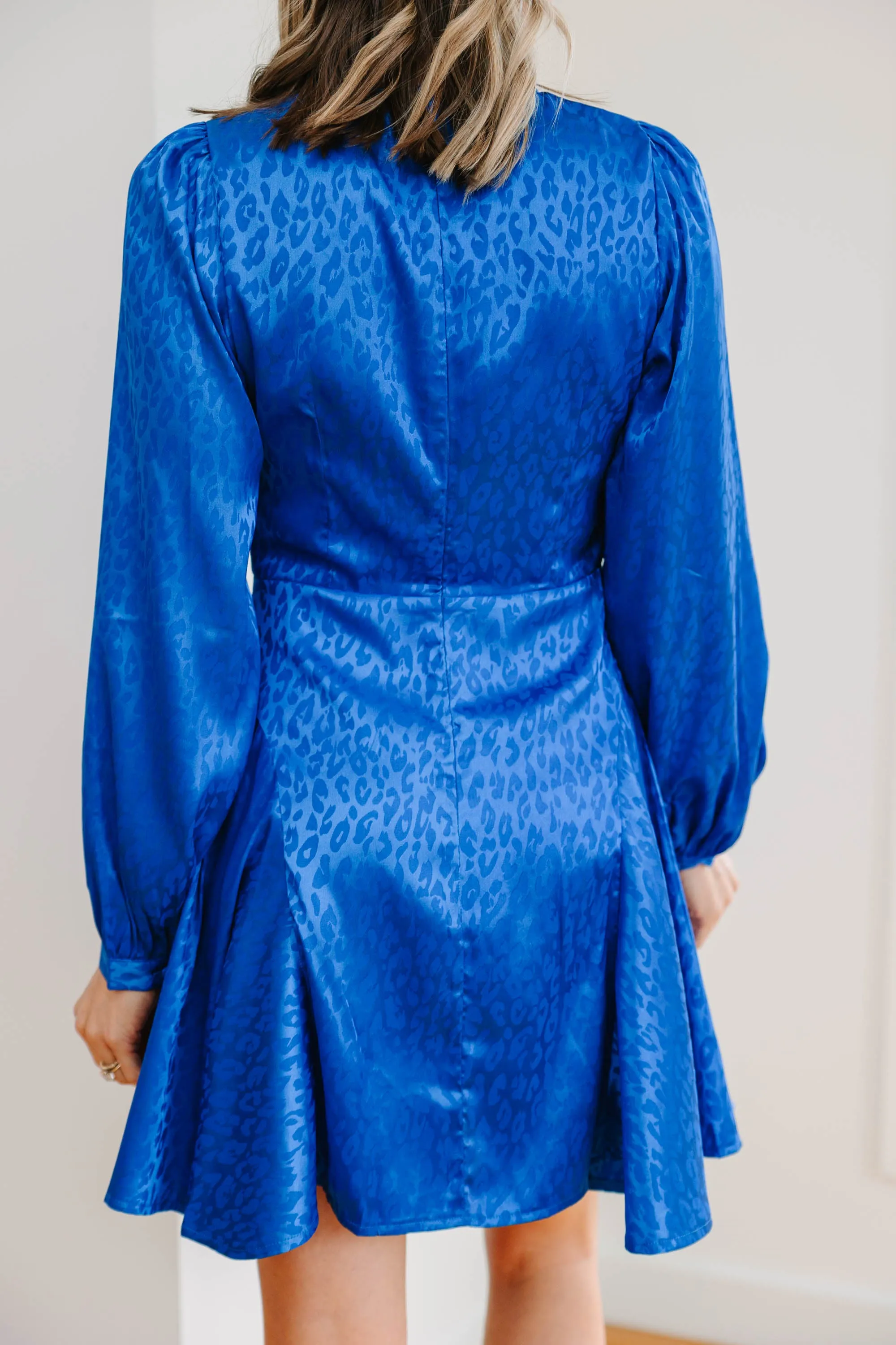 Add You To The List Royal Blue Satin Leopard Dress