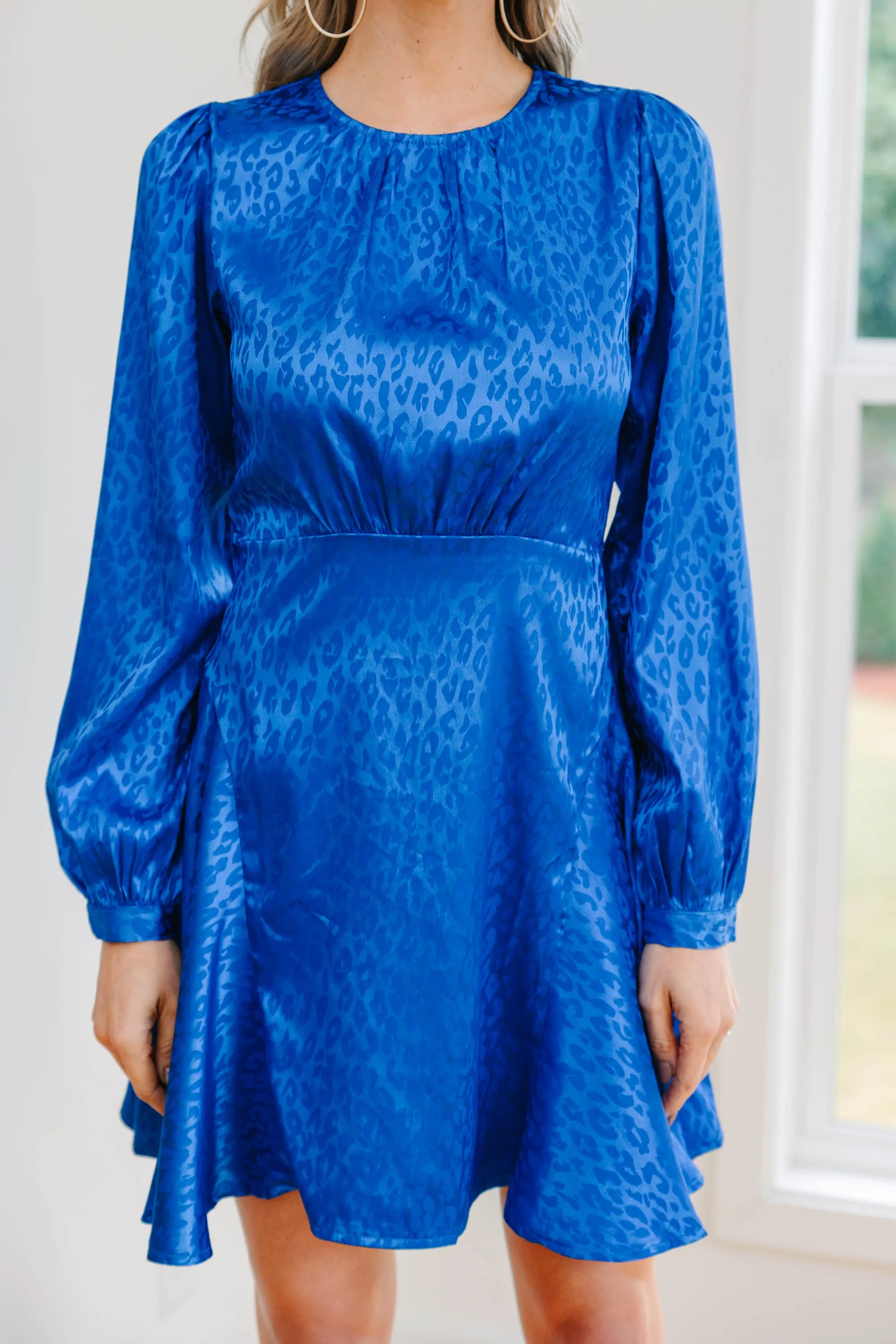Add You To The List Royal Blue Satin Leopard Dress