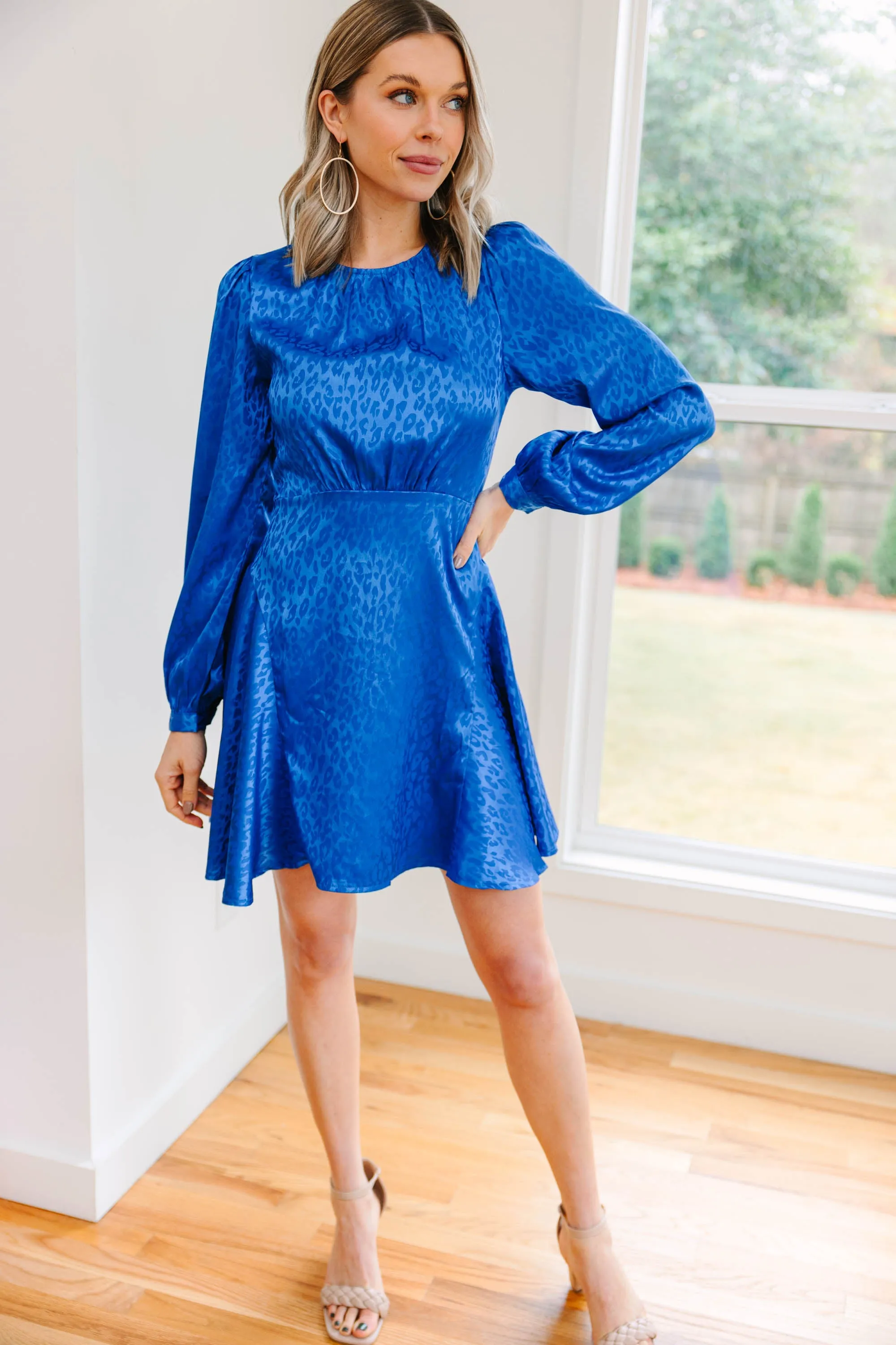 Add You To The List Royal Blue Satin Leopard Dress