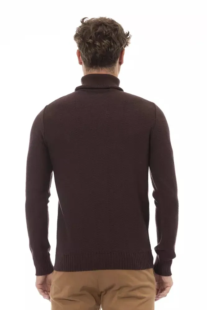 Alpha Studio Brown Merino Wool Men Men's Sweater