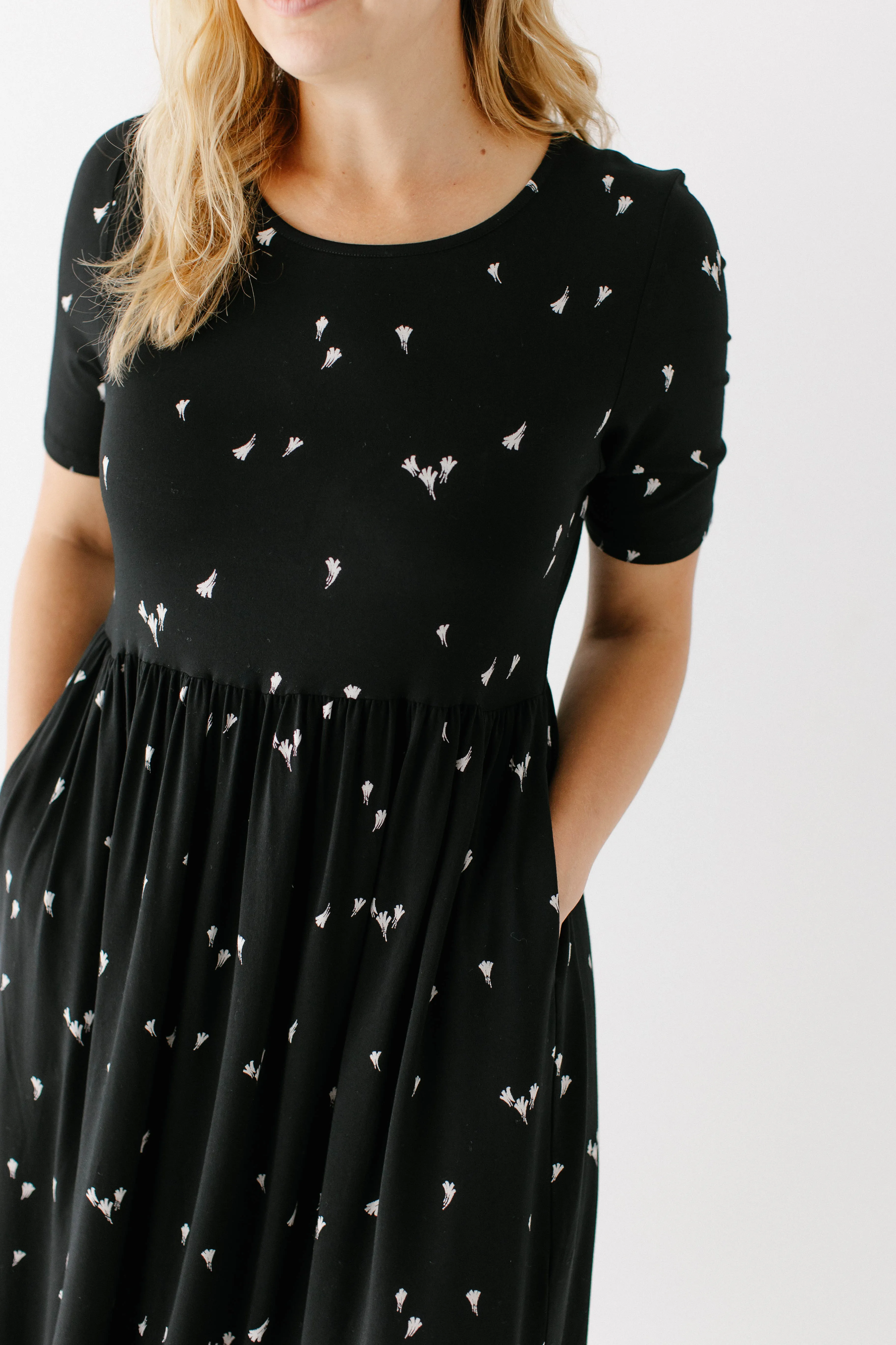 'Annie' Bamboo Blend Midi Dress in Black Abstract Print FINAL SALE