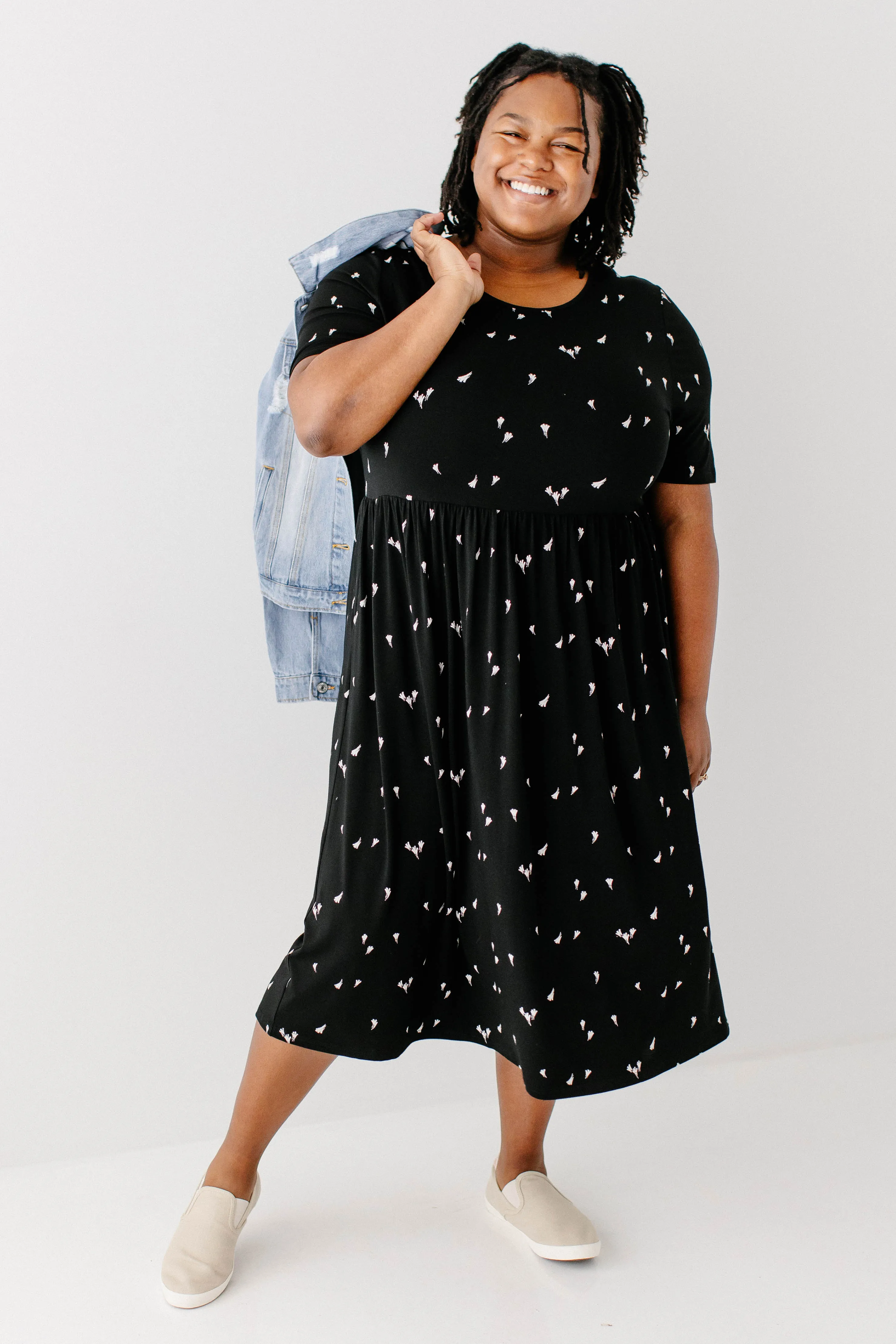 'Annie' Bamboo Blend Midi Dress in Black Abstract Print FINAL SALE