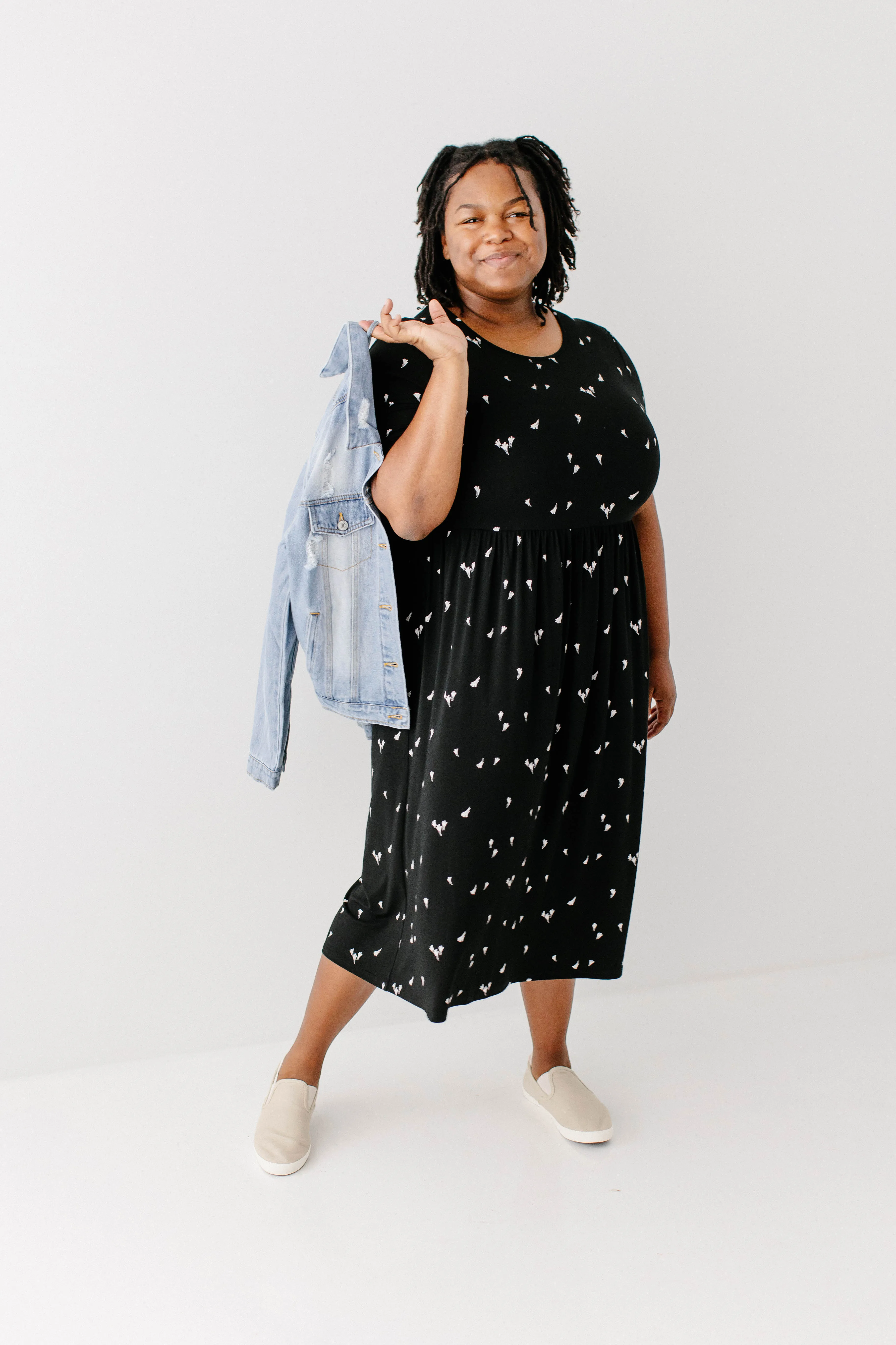 'Annie' Bamboo Blend Midi Dress in Black Abstract Print FINAL SALE