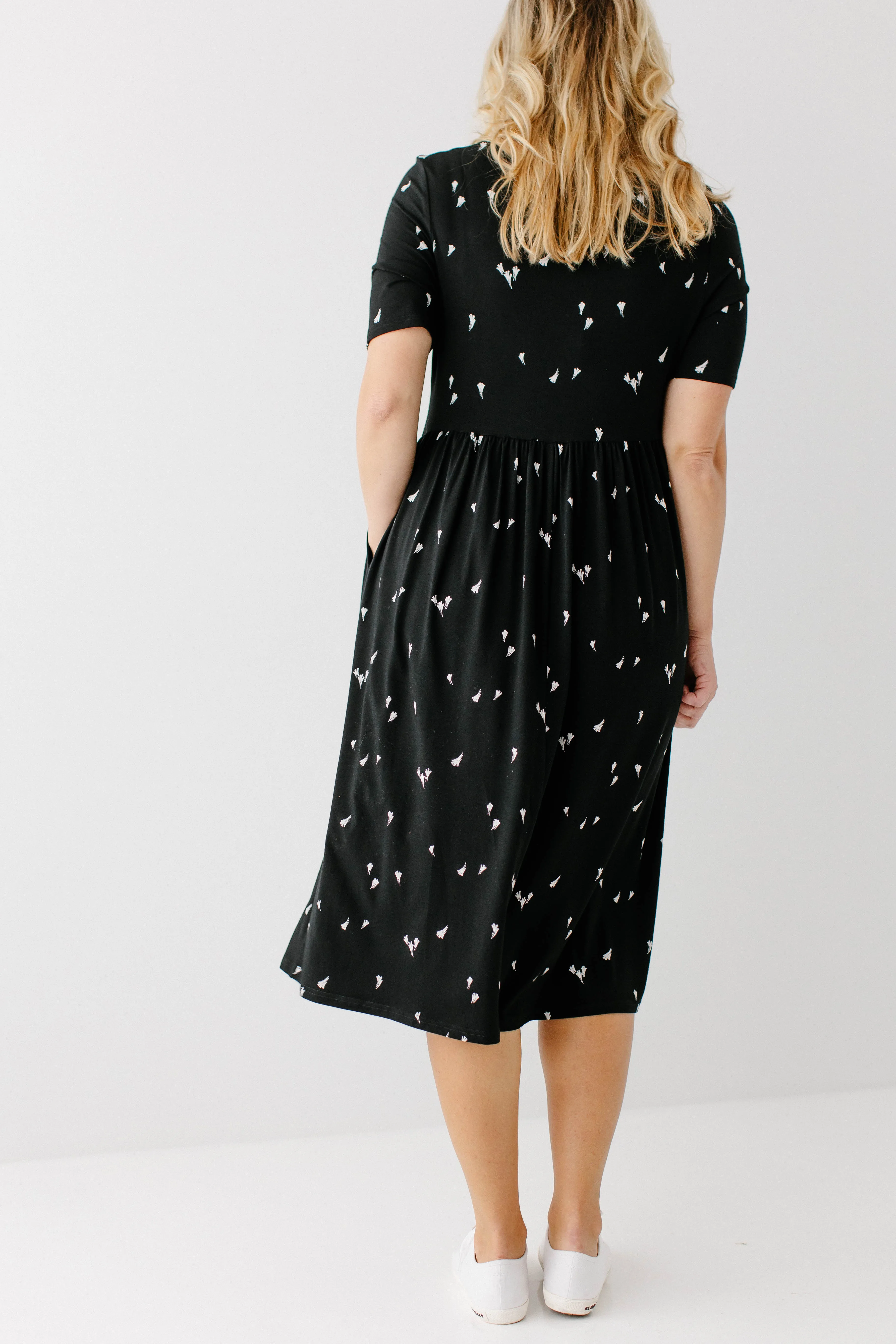 'Annie' Bamboo Blend Midi Dress in Black Abstract Print FINAL SALE