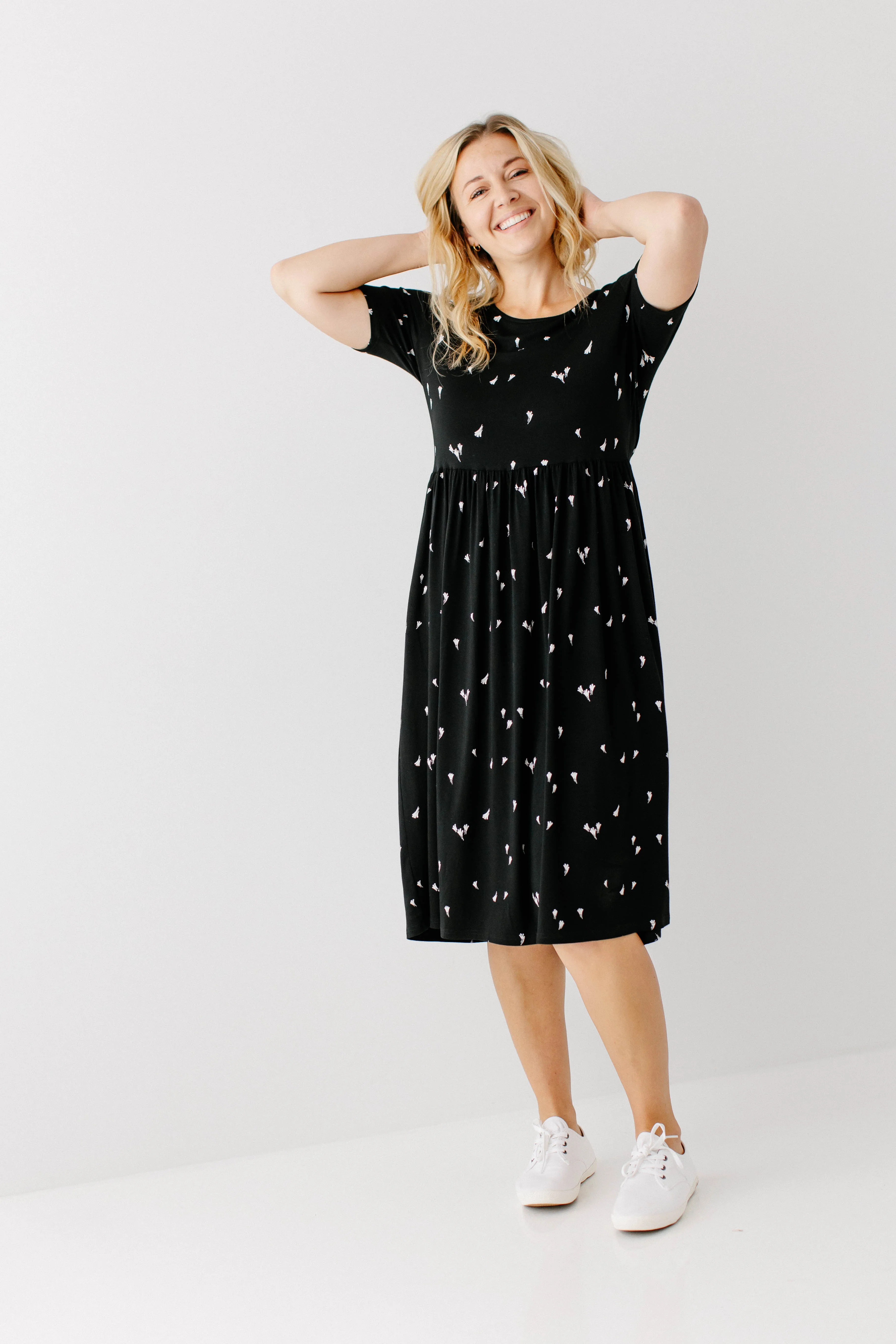 'Annie' Bamboo Blend Midi Dress in Black Abstract Print FINAL SALE
