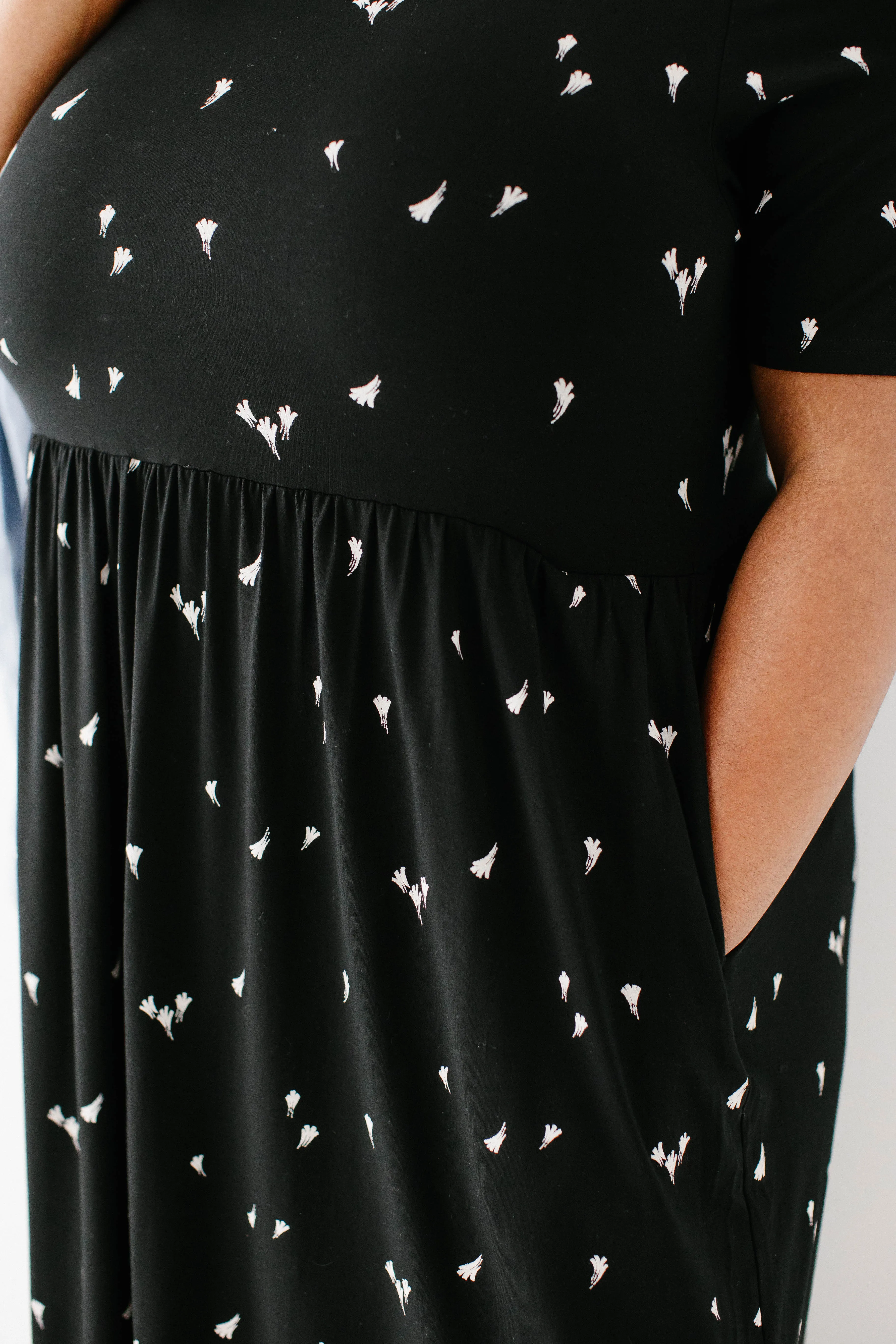 'Annie' Bamboo Blend Midi Dress in Black Abstract Print FINAL SALE