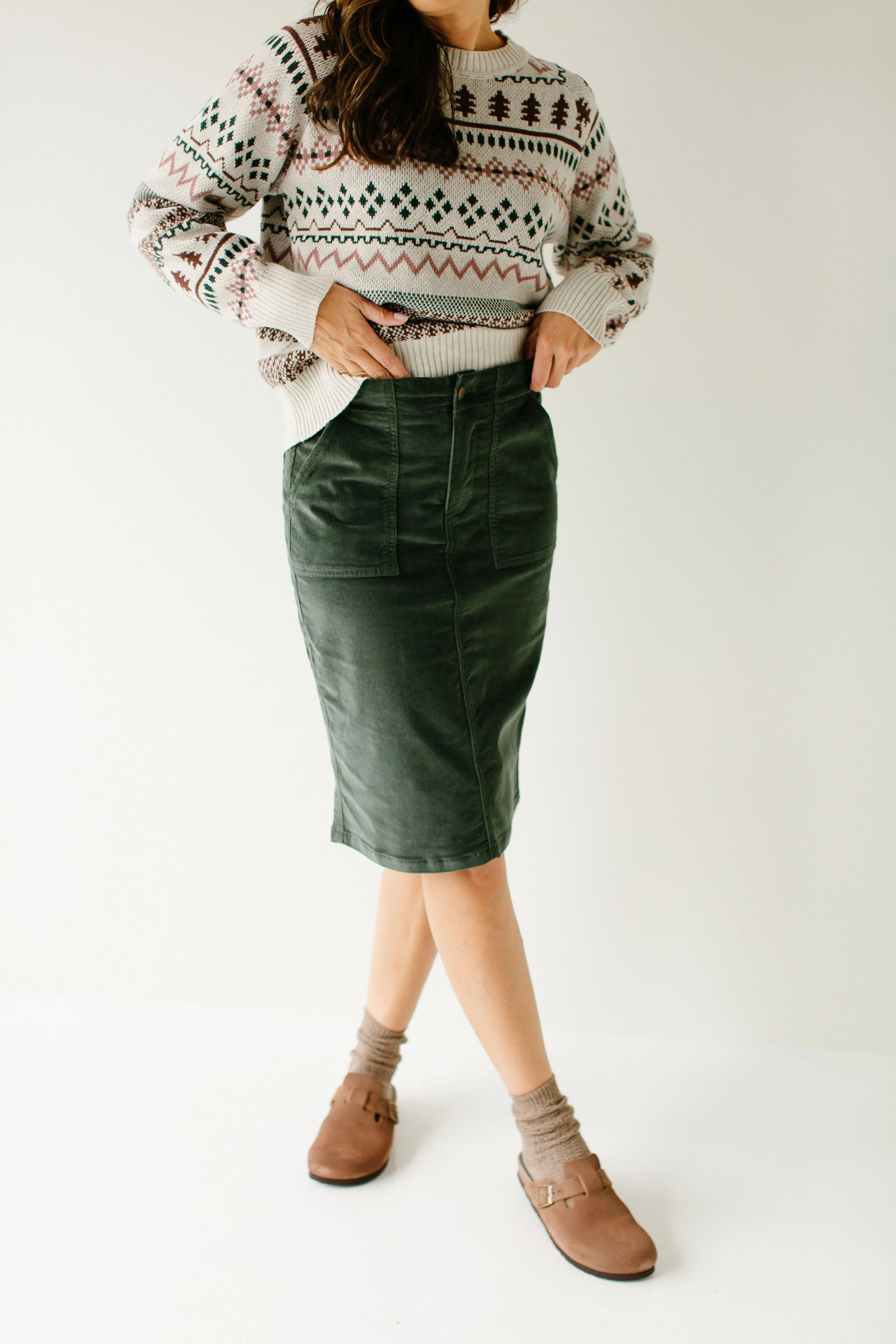 'Autumn' Corduroy Knee Length Skirt