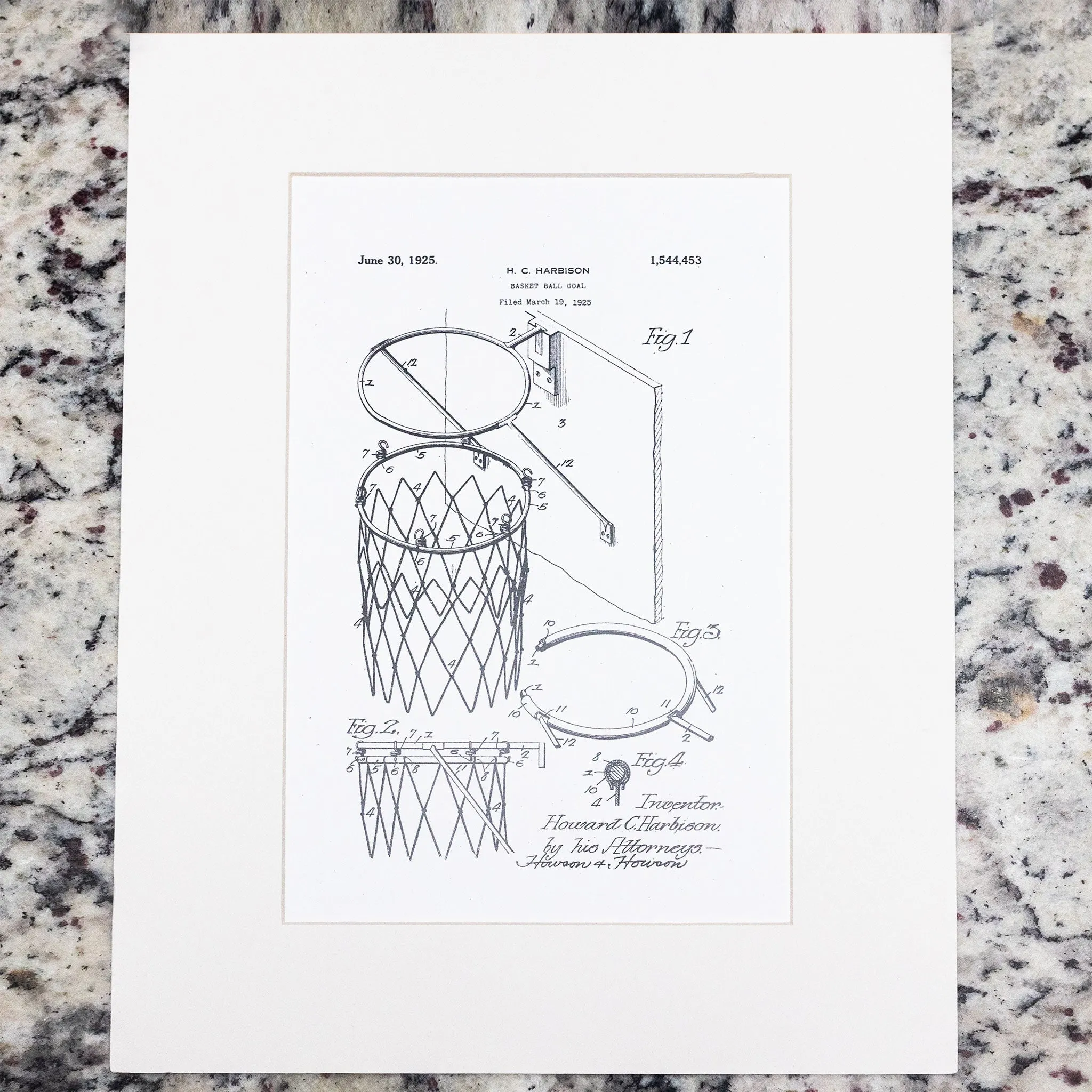 Basketball Net Patent Matted Print