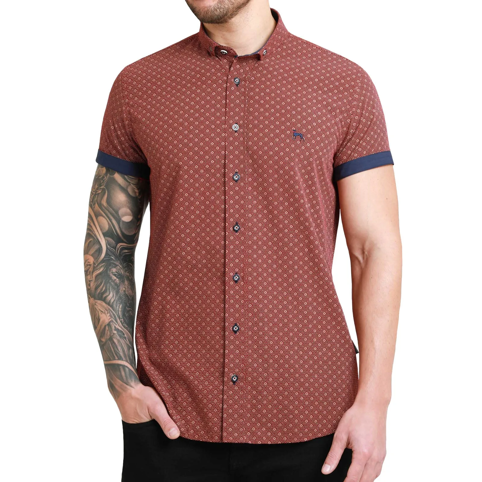Bewley Ritch Mens Bushell Big Tall Geo Print Shirt - Burgundy