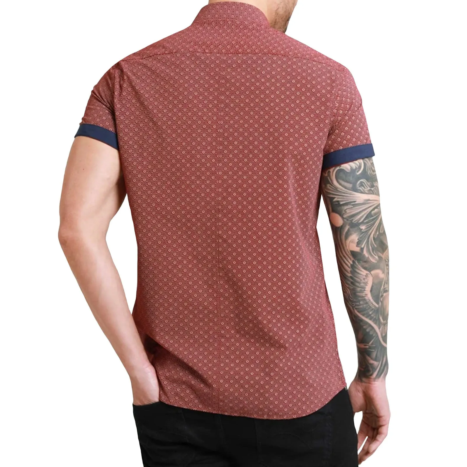 Bewley Ritch Mens Bushell Big Tall Geo Print Shirt - Burgundy