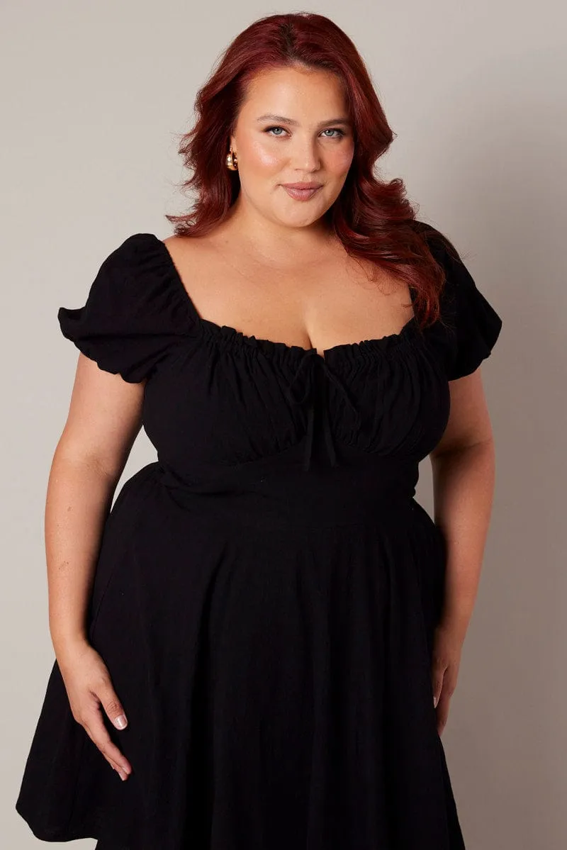 Black Corset Puff Sleeve Mini Dress