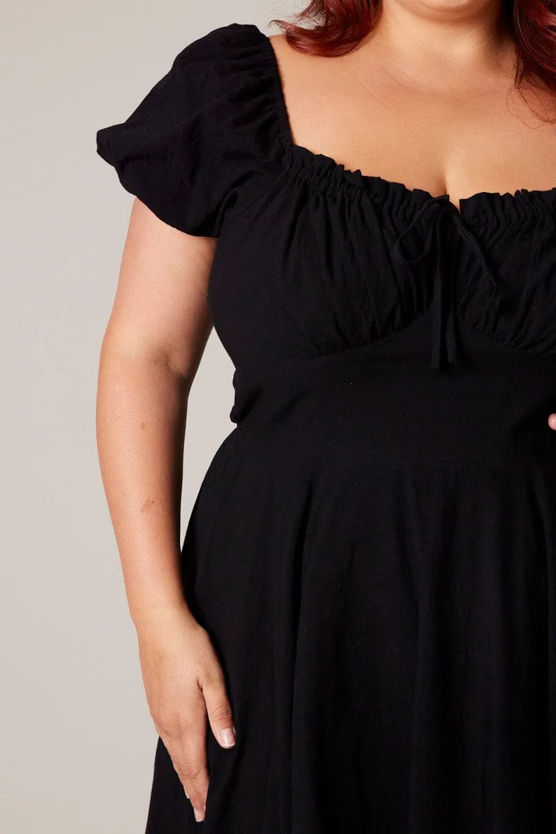 Black Corset Puff Sleeve Mini Dress