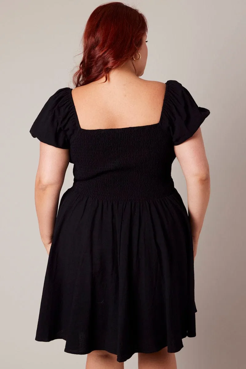 Black Corset Puff Sleeve Mini Dress