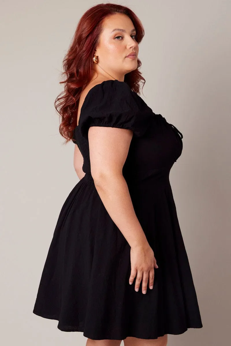 Black Corset Puff Sleeve Mini Dress