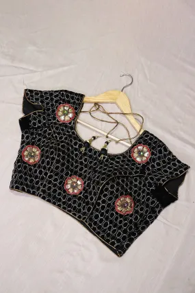 Black Hand Work Embroidery Velvet Stitched Blouse