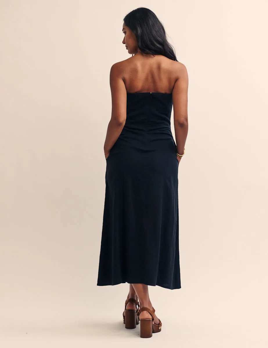 Black Theodora Strapless Midi Dress