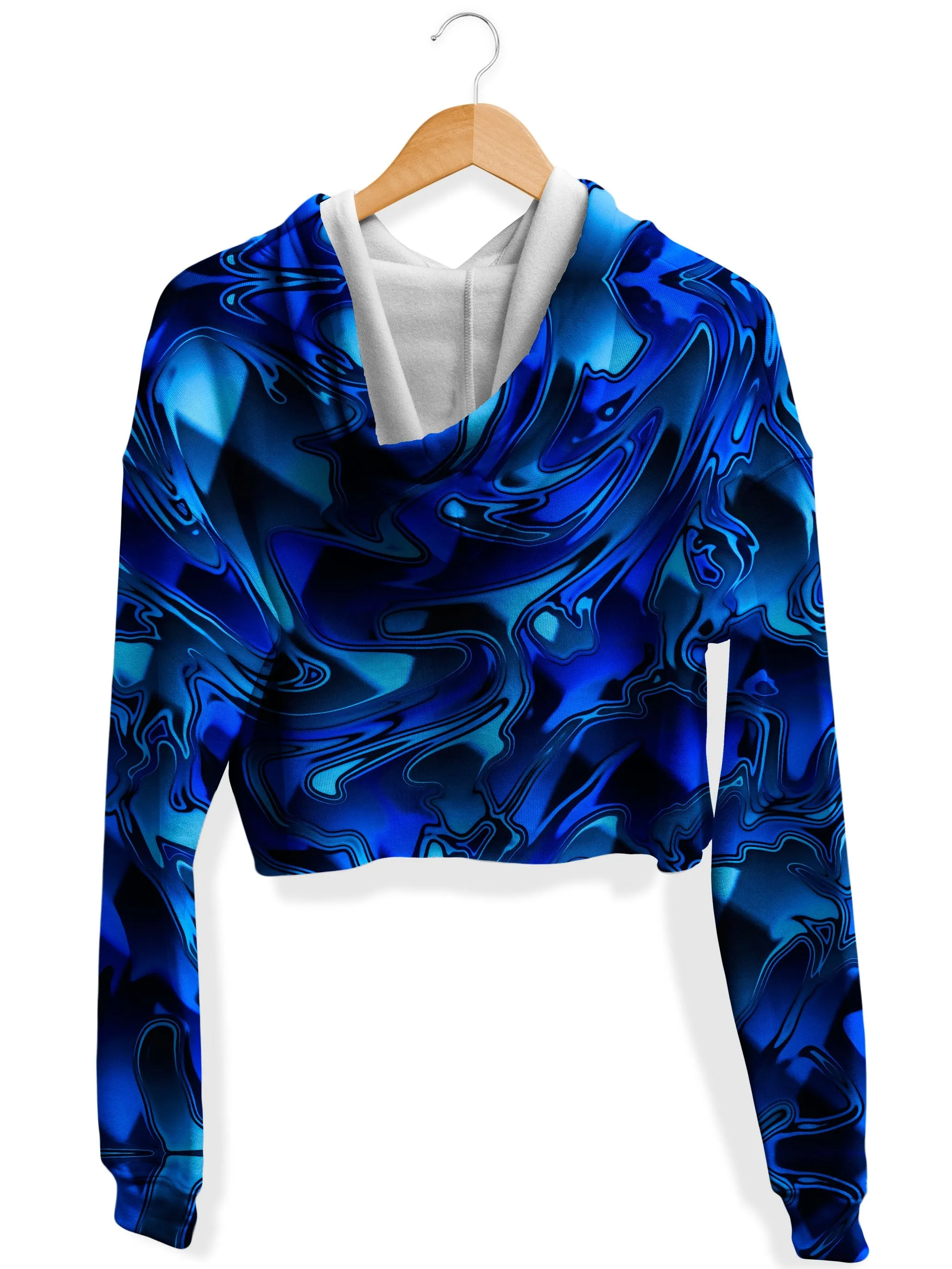 Blue Chromatic Melt Fleece Crop Hoodie
