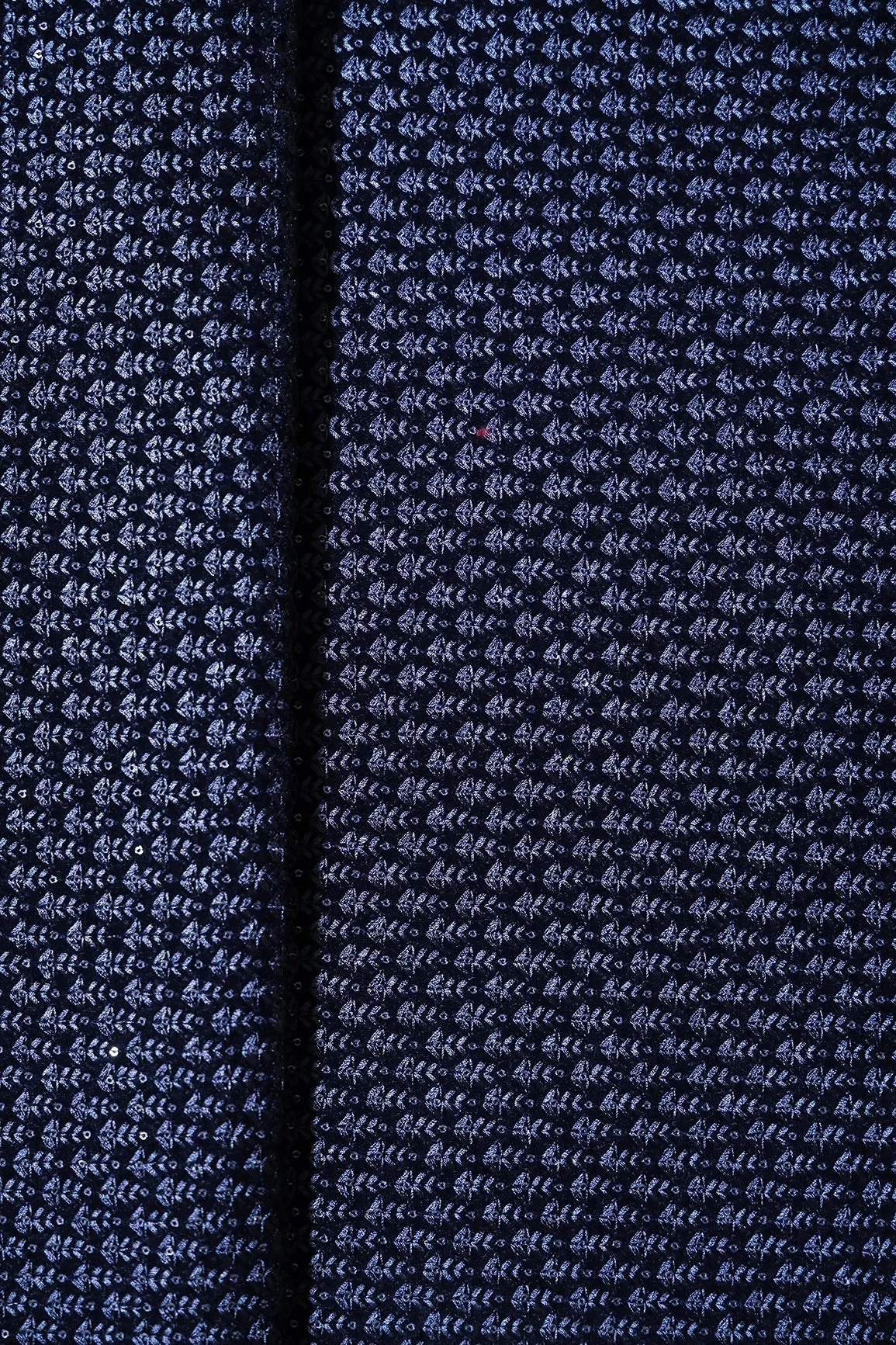 Blue Thread With Sequins Small Floral Embroidery Work On Navy Blue Velvet Fabric
