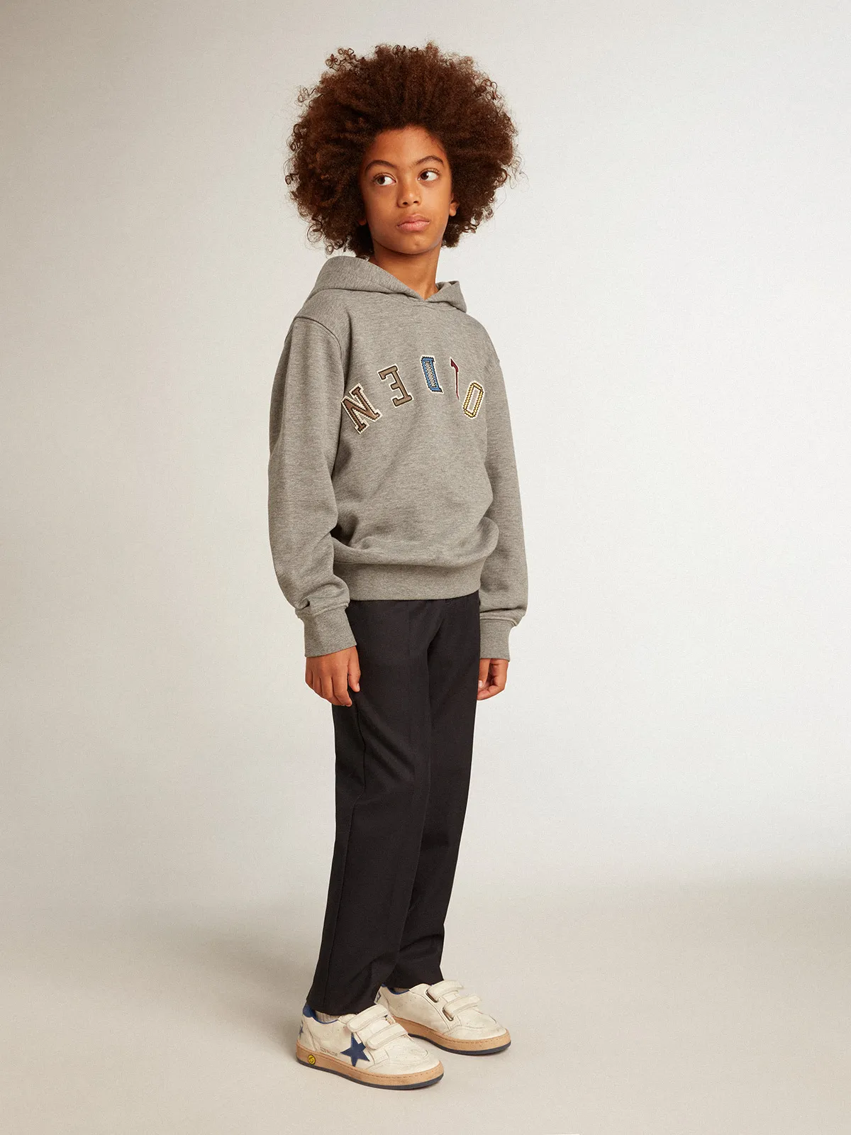 Boys’ gray cotton hooded sweatshirt