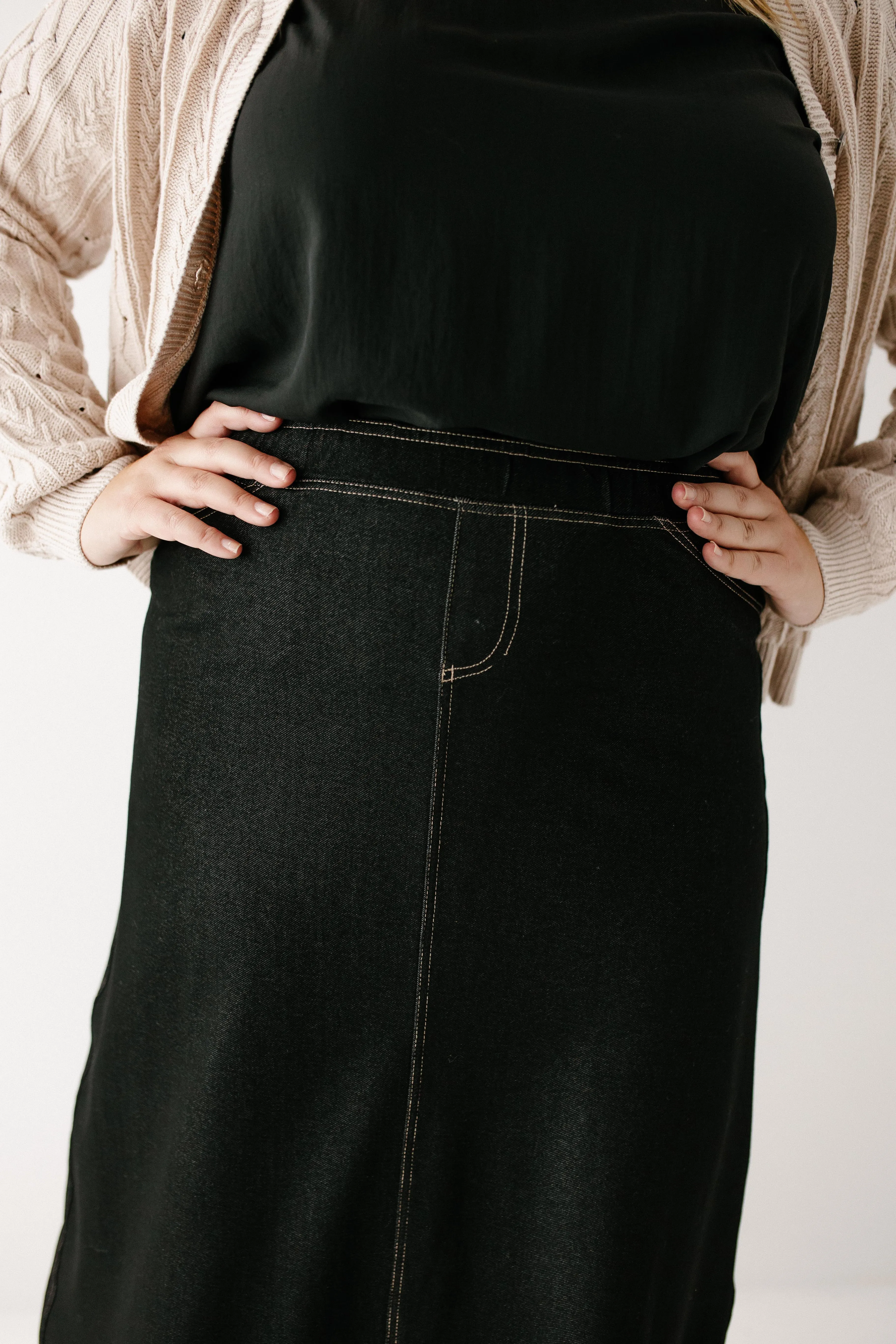 'Caroline' Long Knit Denim Skirt