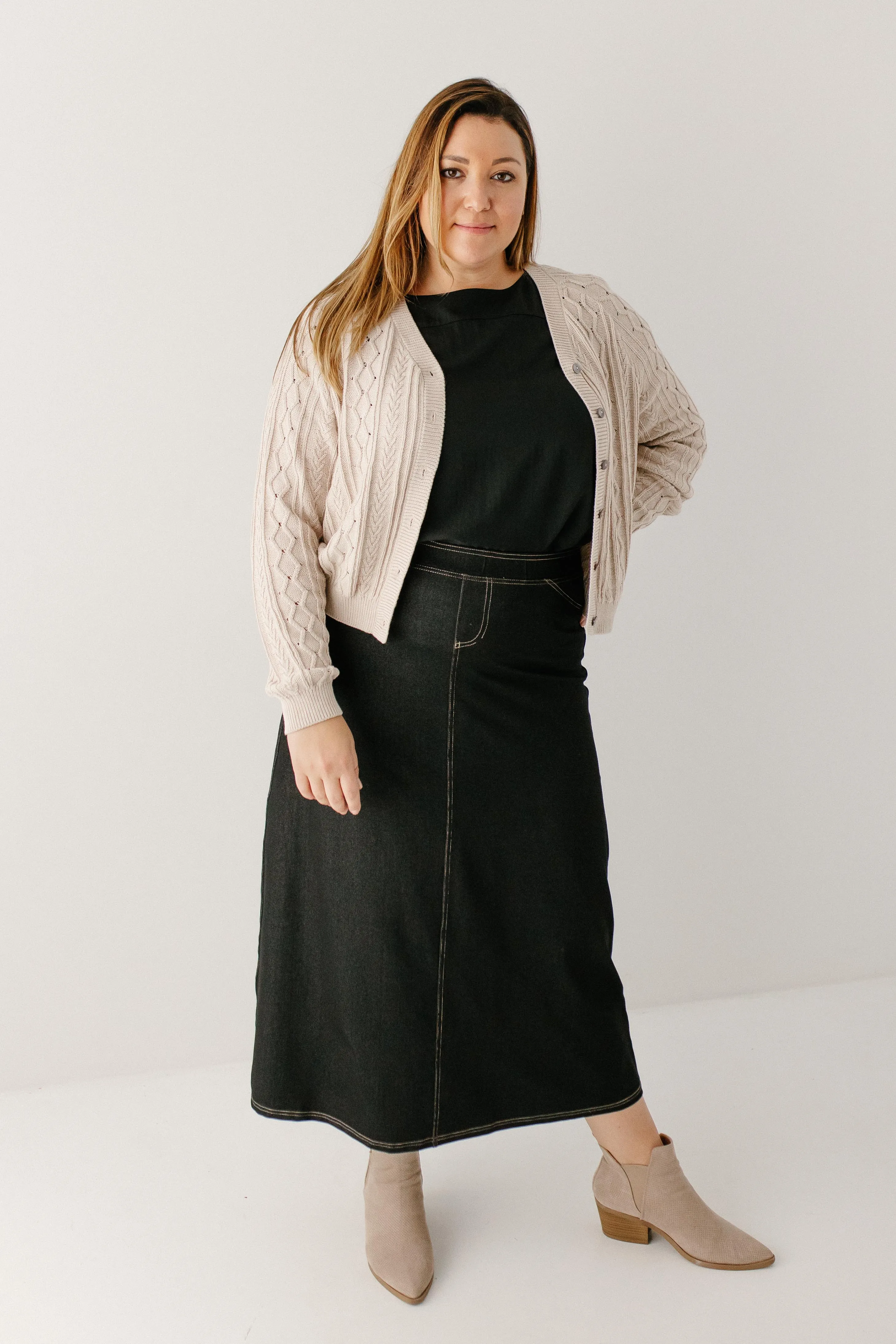 'Caroline' Long Knit Denim Skirt