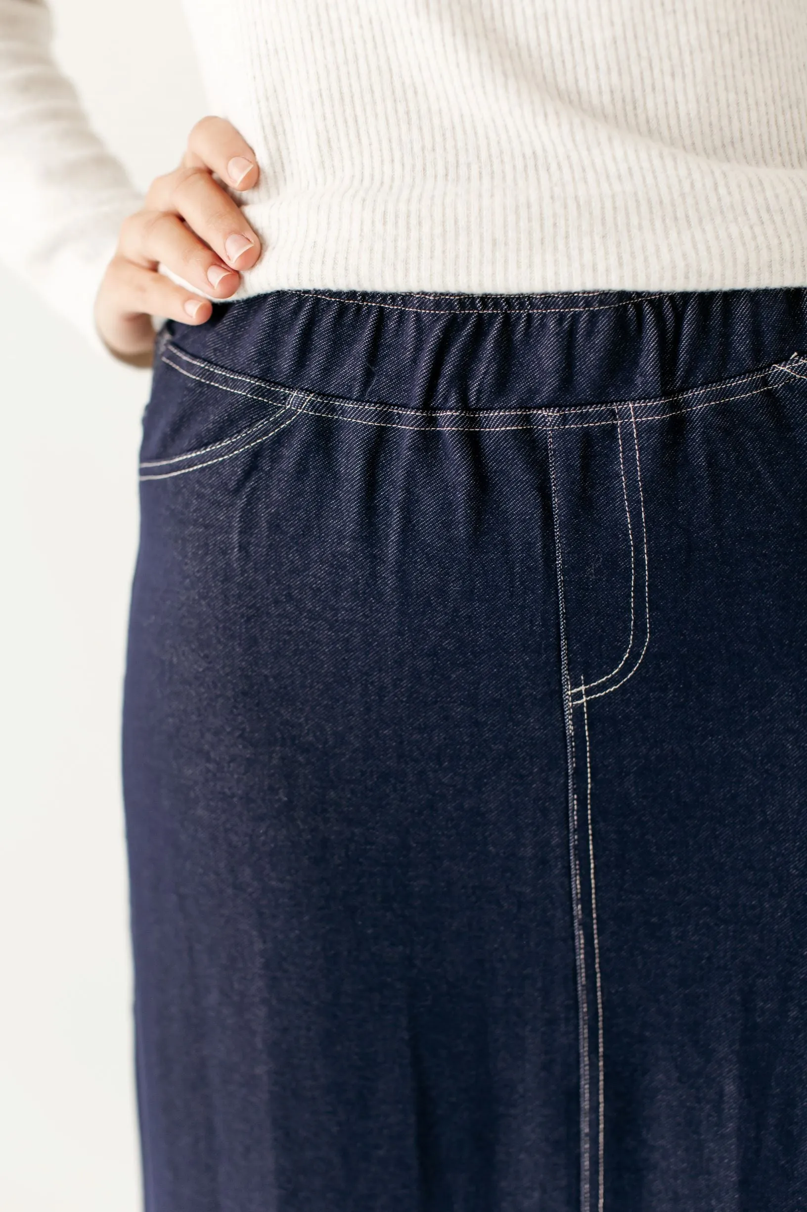 'Caroline' Long Knit Denim Skirt