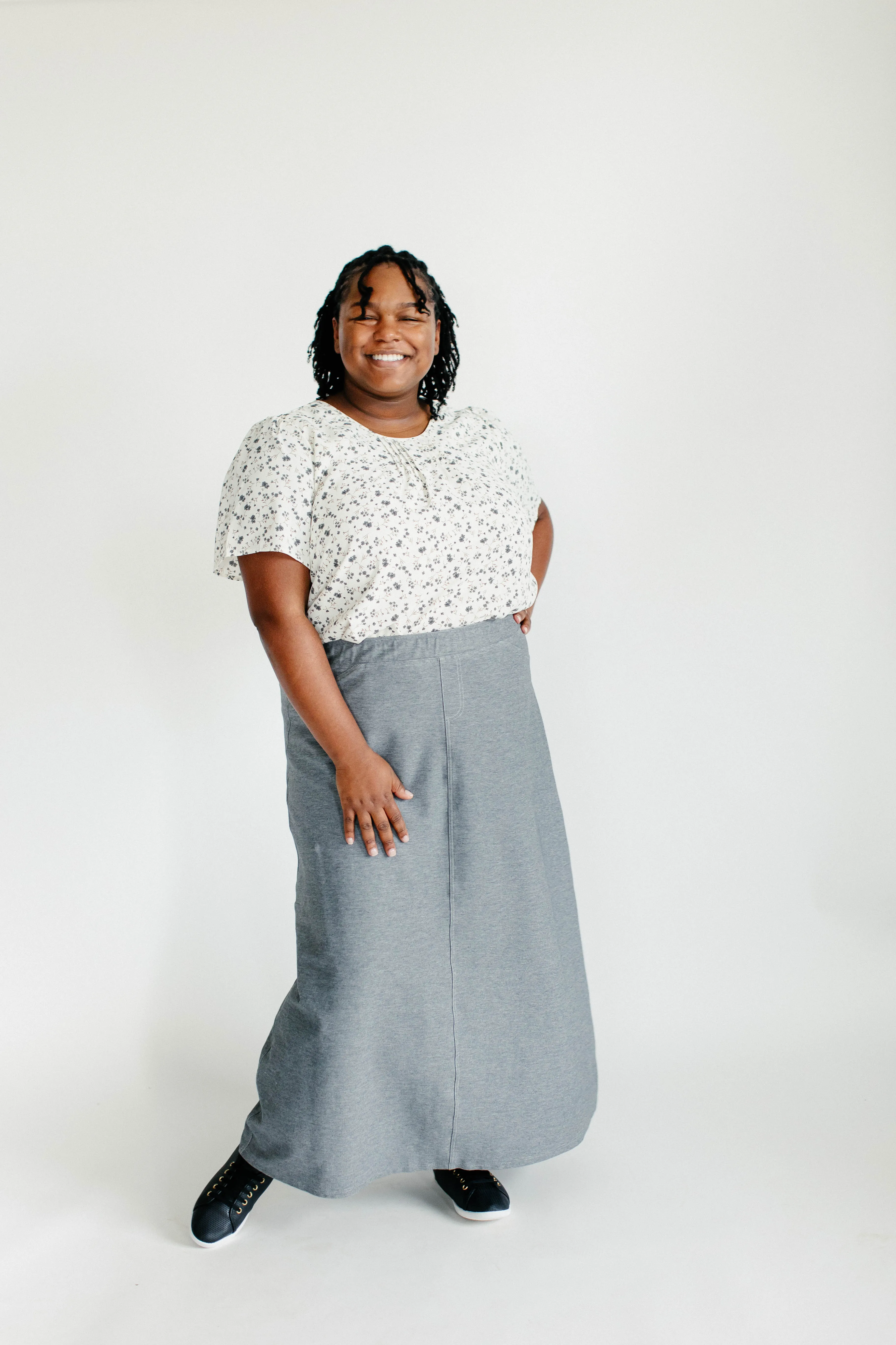 'Caroline' Long Knit Denim Skirt