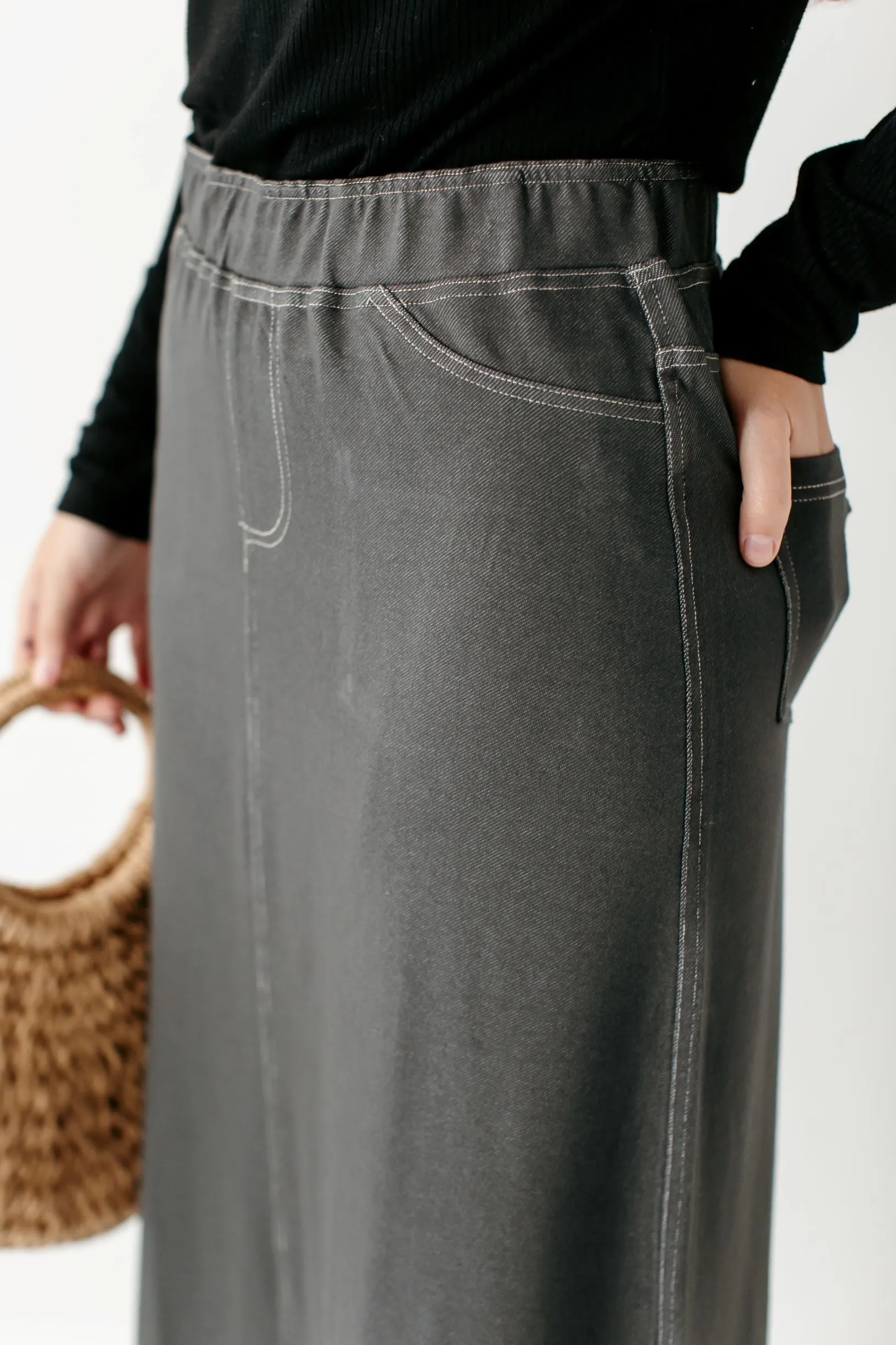 'Caroline' Long Knit Denim Skirt