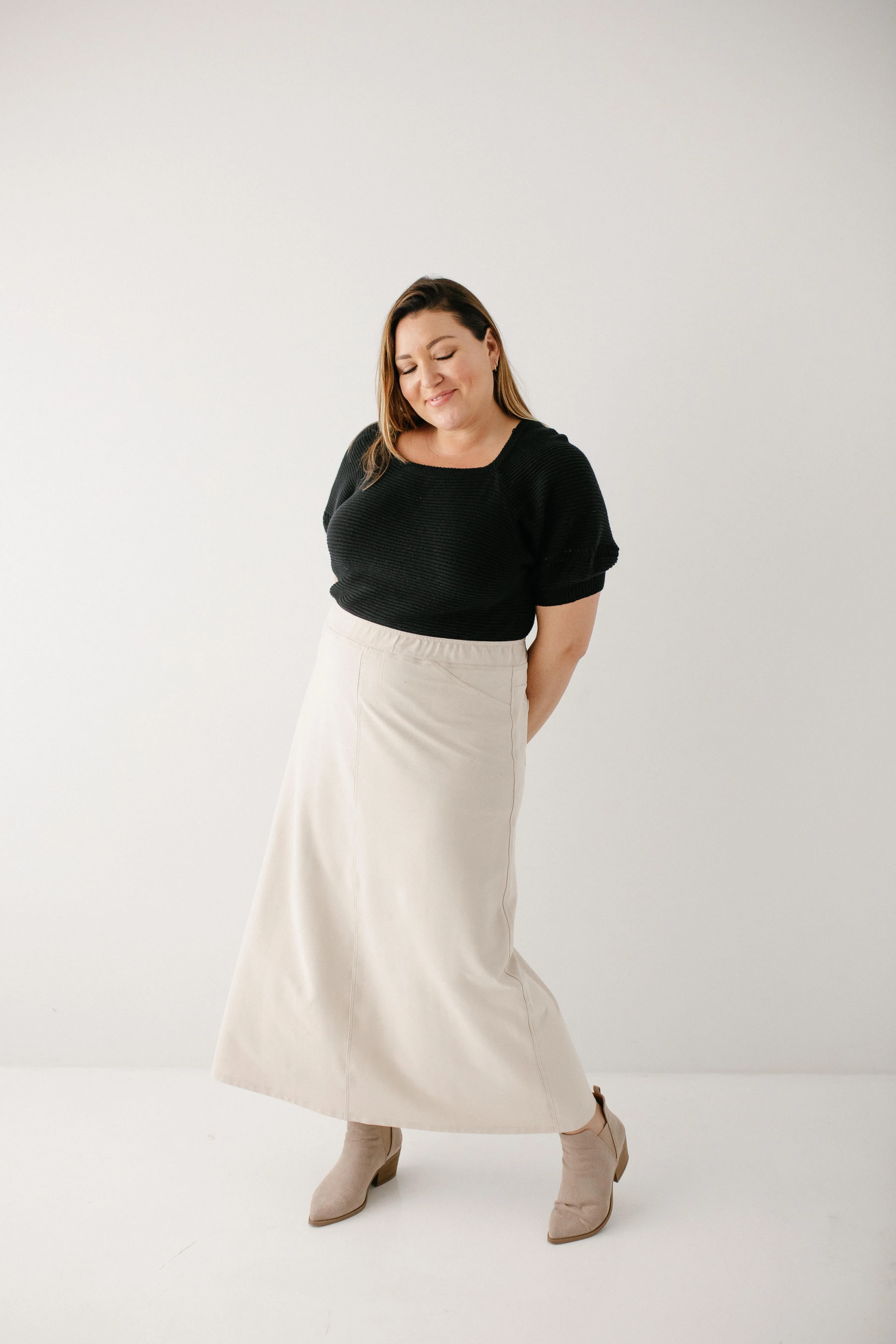 'Caroline' Long Knit Denim Skirt
