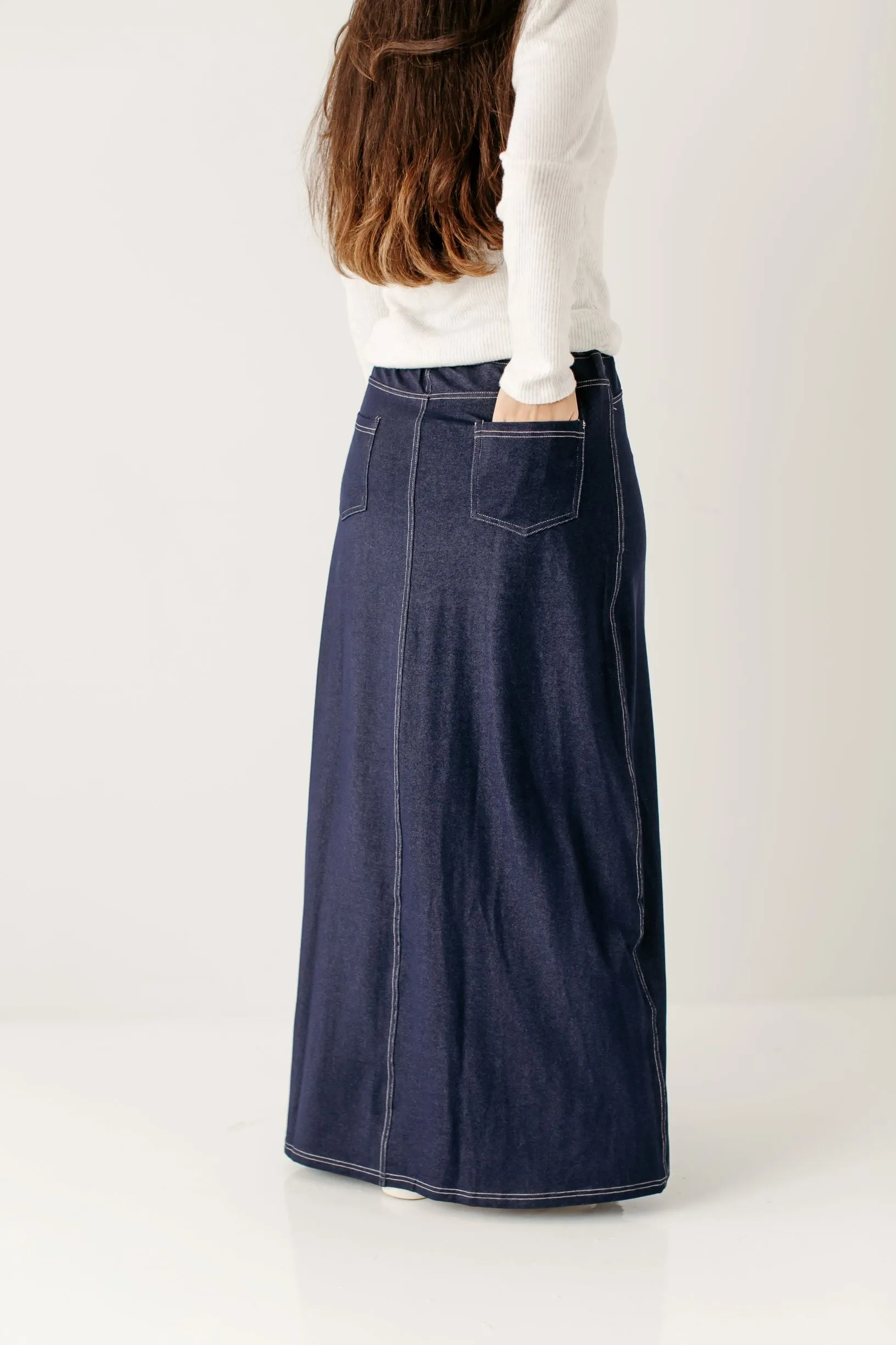 'Caroline' Long Knit Denim Skirt