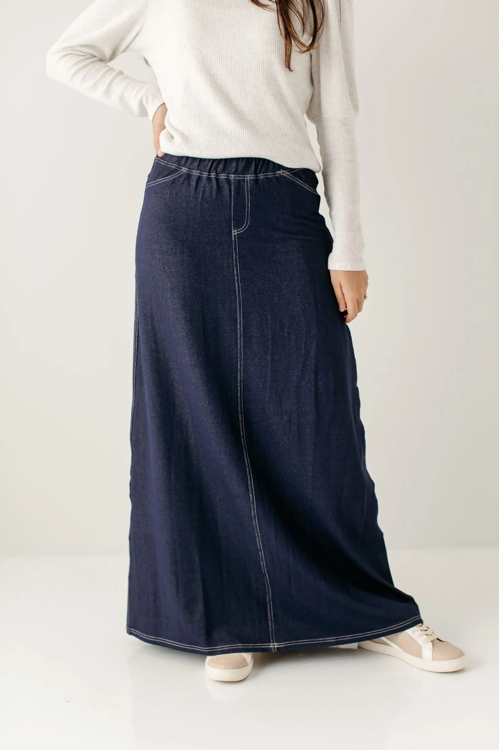 'Caroline' Long Knit Denim Skirt