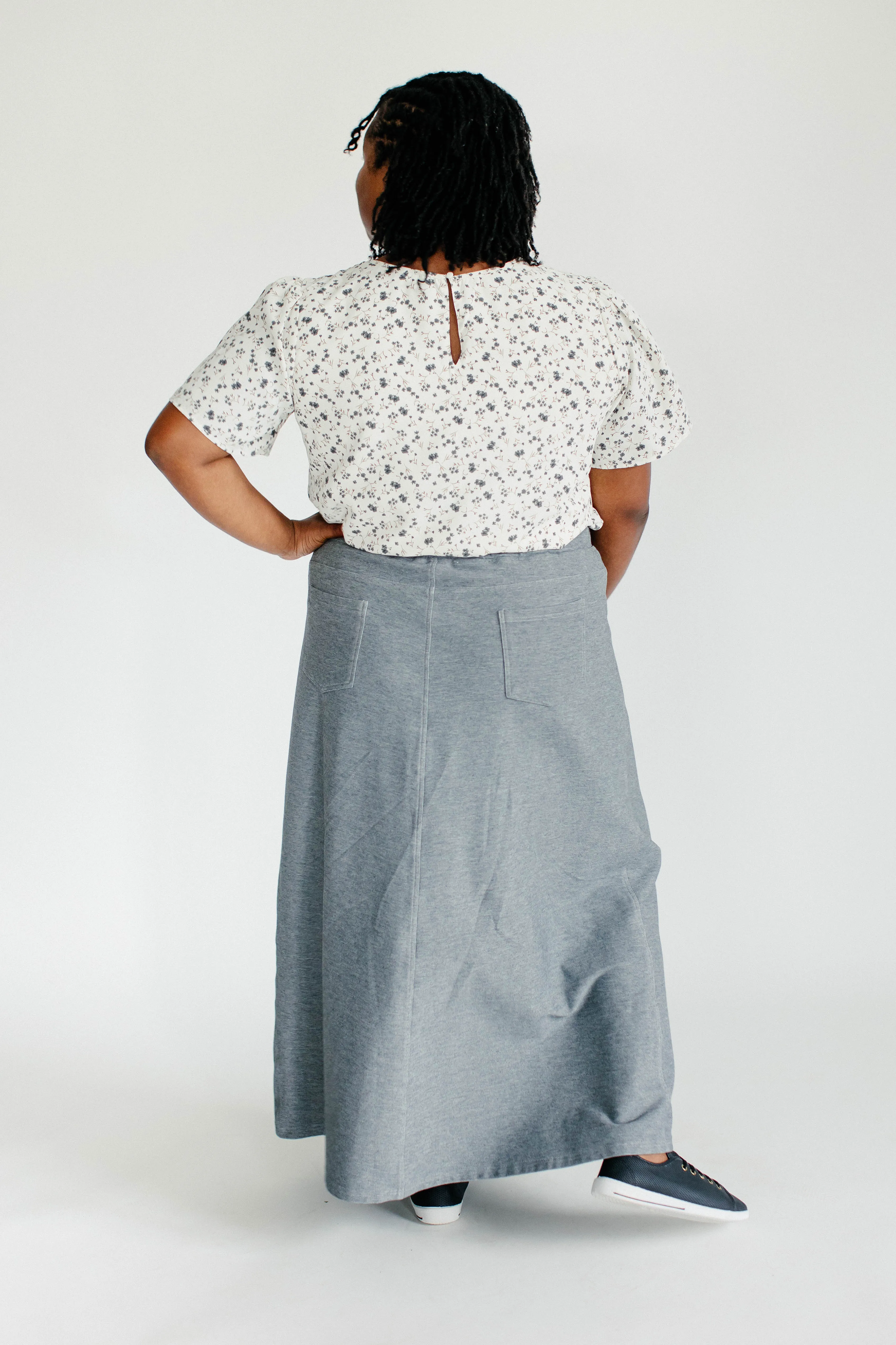 'Caroline' Long Knit Denim Skirt
