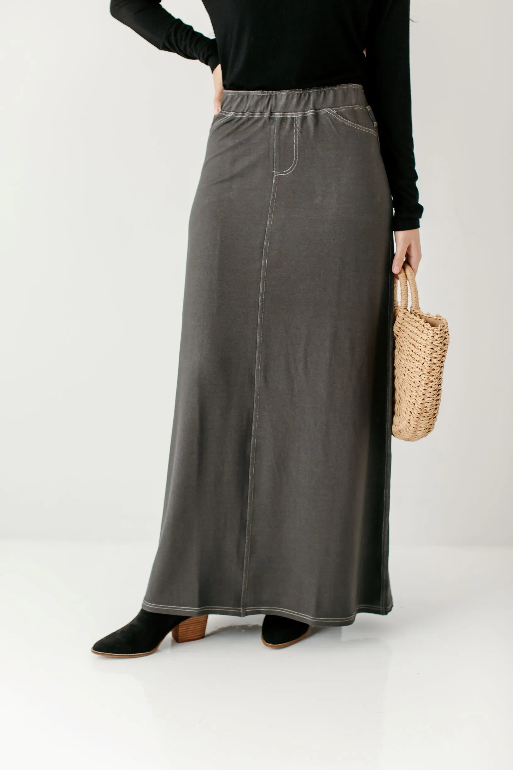 'Caroline' Long Knit Denim Skirt